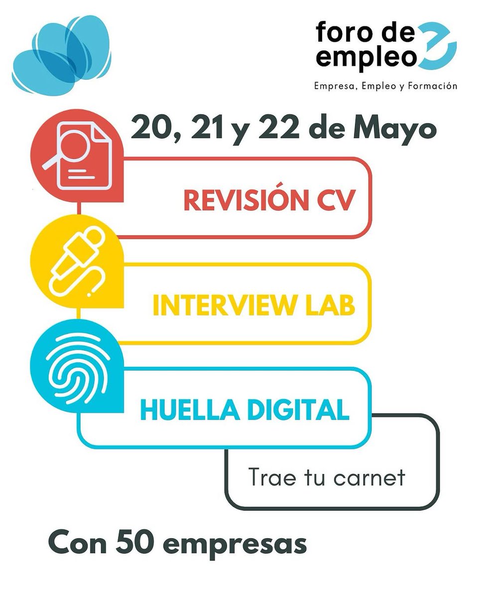 CaminosUPV's tweet photo. ⭐ Actividades previas al #foroe que organiza @upvsie
📅 20, 21 y 22 de mayo👉Interview Lab, Revisión de CV y Huella Digital
📅 23/05👉Curso “Conecta en un minuto. Cómo presentarte en el foro”. De 10:00-14:00📍Casa del alumno
⚠️Trae tu CV y tu carnet UPV
https://t.co/Aq7gluTPoD https://t.co/OCCqhUeMEl