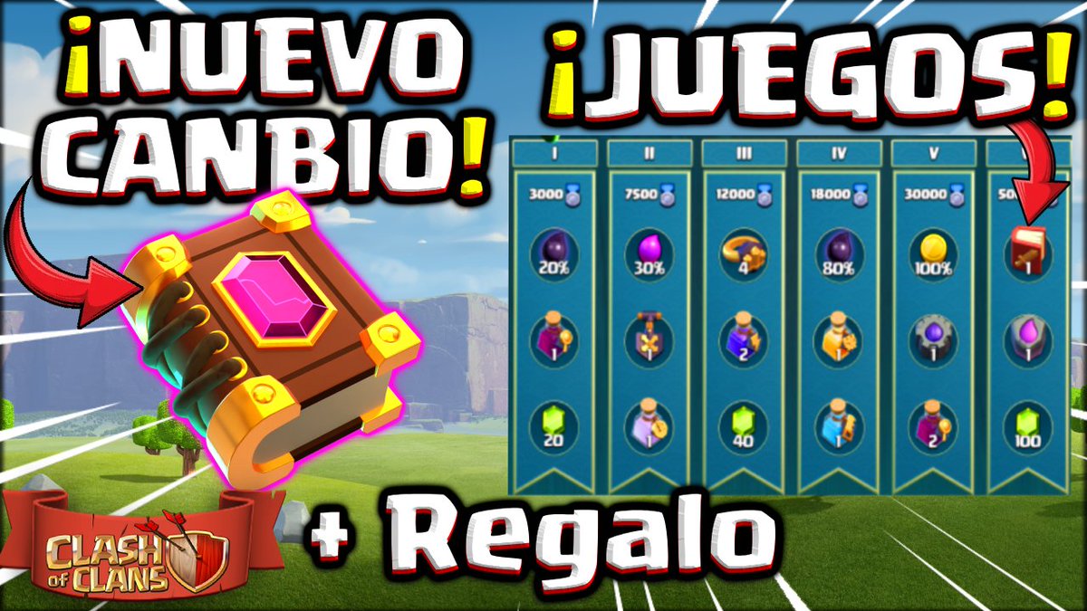 🚨NOVEDADES en Clash Of Clans!!!  

🔺Cambio en el equipo heroico libro eterno
🔺Regalo de pócima gratis
🔺 Recompensas de los Juegos del Clan (este mes los juegos vienen con un extra)
🔺 Evento de aceleración de minas y extractores por 1 gema!!

➡️ youtu.be/2wOJEnUDPQ0