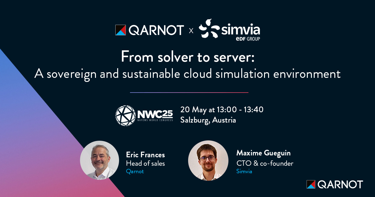 📢 Don’t miss this keynote at <a href="/NAFEMS/">NAFEMS</a> World Congress!

From solver to server: A sovereign and sustainable cloud simulation environment
📆 Tuesday 20.05 | 13:00 – Track H

European engineers face a key challenge: how to run large-scale simulations with both data sovereignty and