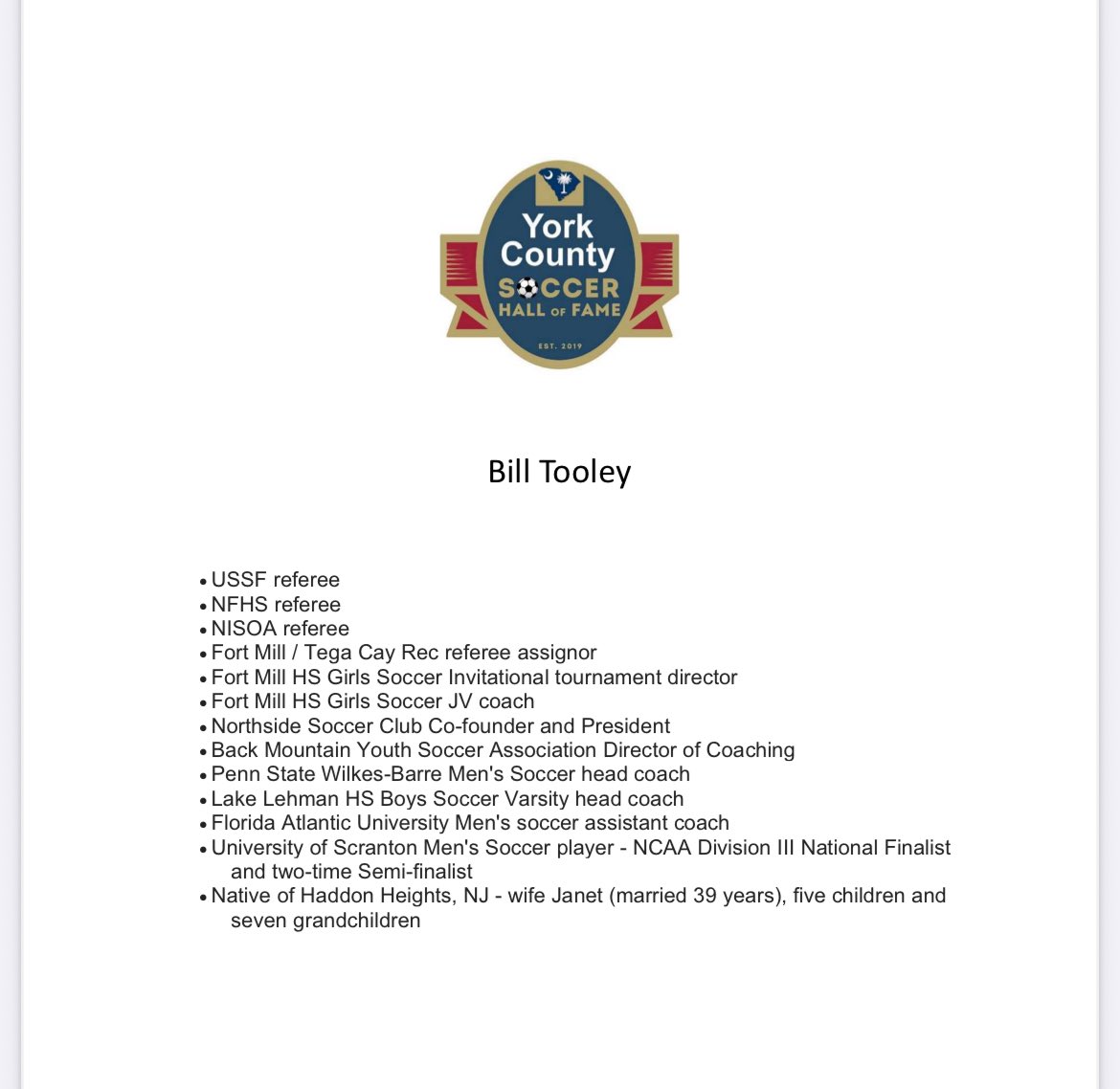 York County (SC) Soccer Hall of Fame tweet media