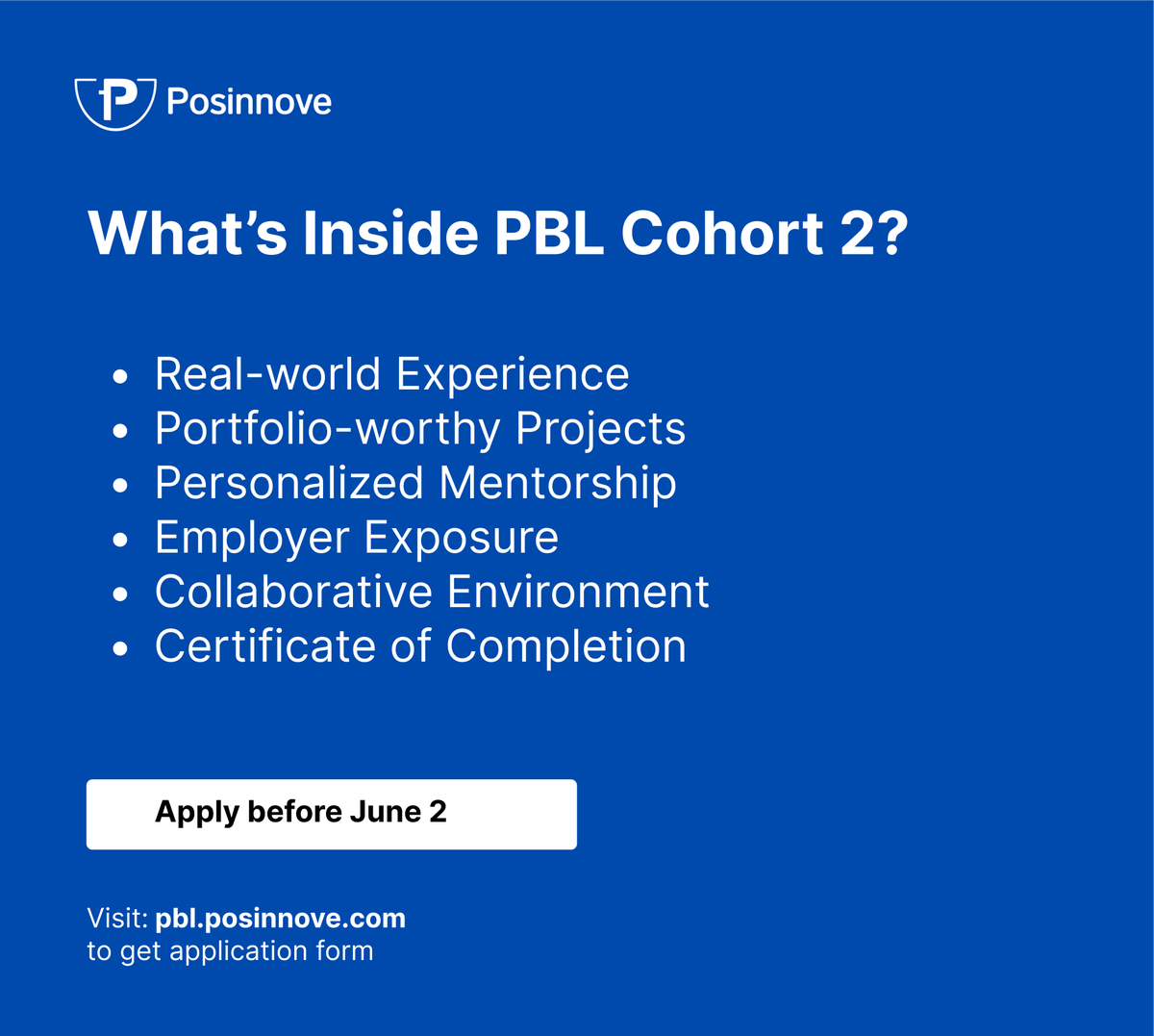 posinnove's tweet photo. 🚨 PBL Cohort 2 is here!

- 8-week Full Stack journey
- Build real-world projects
- Mentorship + career exposure
- Certificate + recommendation

- Deadline: June 2

Apply now: https://t.co/prv0QuhuJ5 https://t.co/pbjImHh4YH