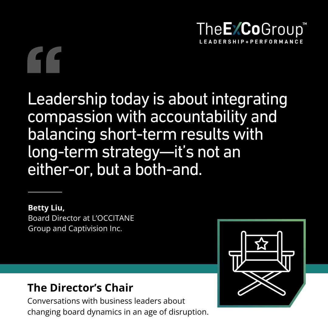 How do you navigate the challenging balancing acts of leadership? 

<a href="/BettyWLiu/">Betty Liu</a>, board director <a href="/loccitaneusa/">L'OCCITANE US</a>, shares her insights in this interview with @ExColeadership.

🔗 hubs.la/Q037pjM90 

#CompassionateLeadership #StrategicBalance #ModernLeadership