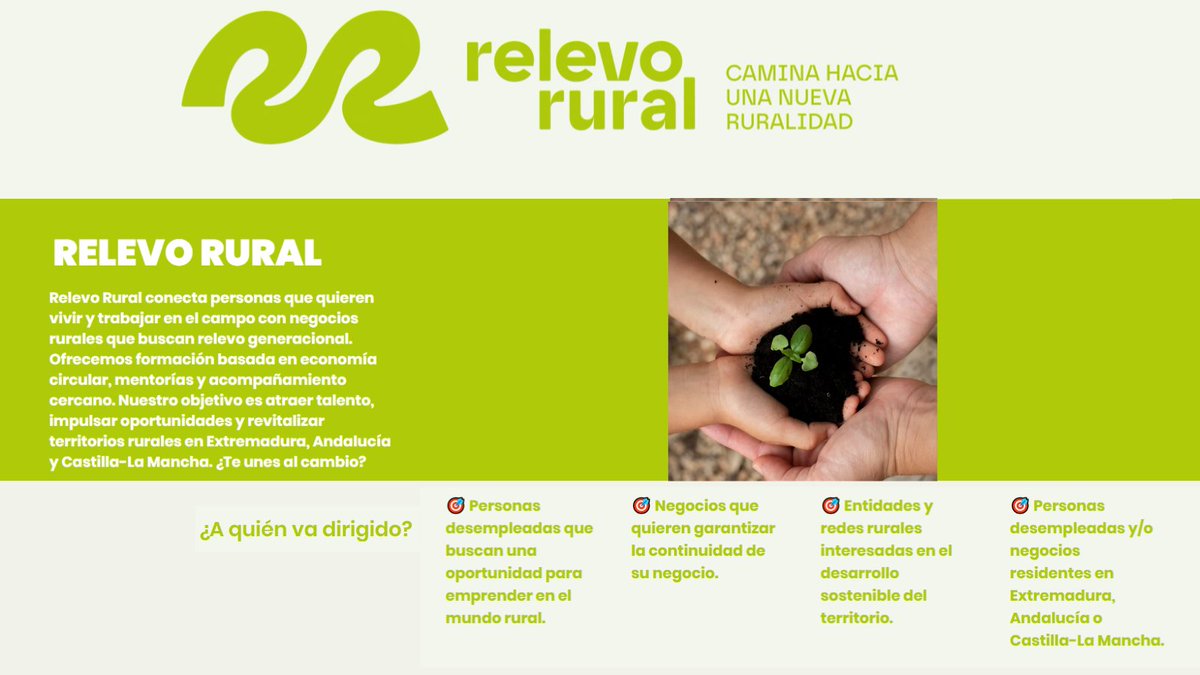 🧐¿Conoces #RelevoRural❓ 
Es una plataforma para facilitar el r𝐞l𝐞v𝐨 𝐠e𝐧e𝐫a𝐜i𝐨n𝐚l, 🔌𝗰𝗼𝗻𝗲𝗰𝘁𝗮𝗻𝗱𝗼 #emprendedores con #propietarios de negocios y #tierras en zonas rurales.

👁‍🗨Mira ‼️ 👉 relevorural.es