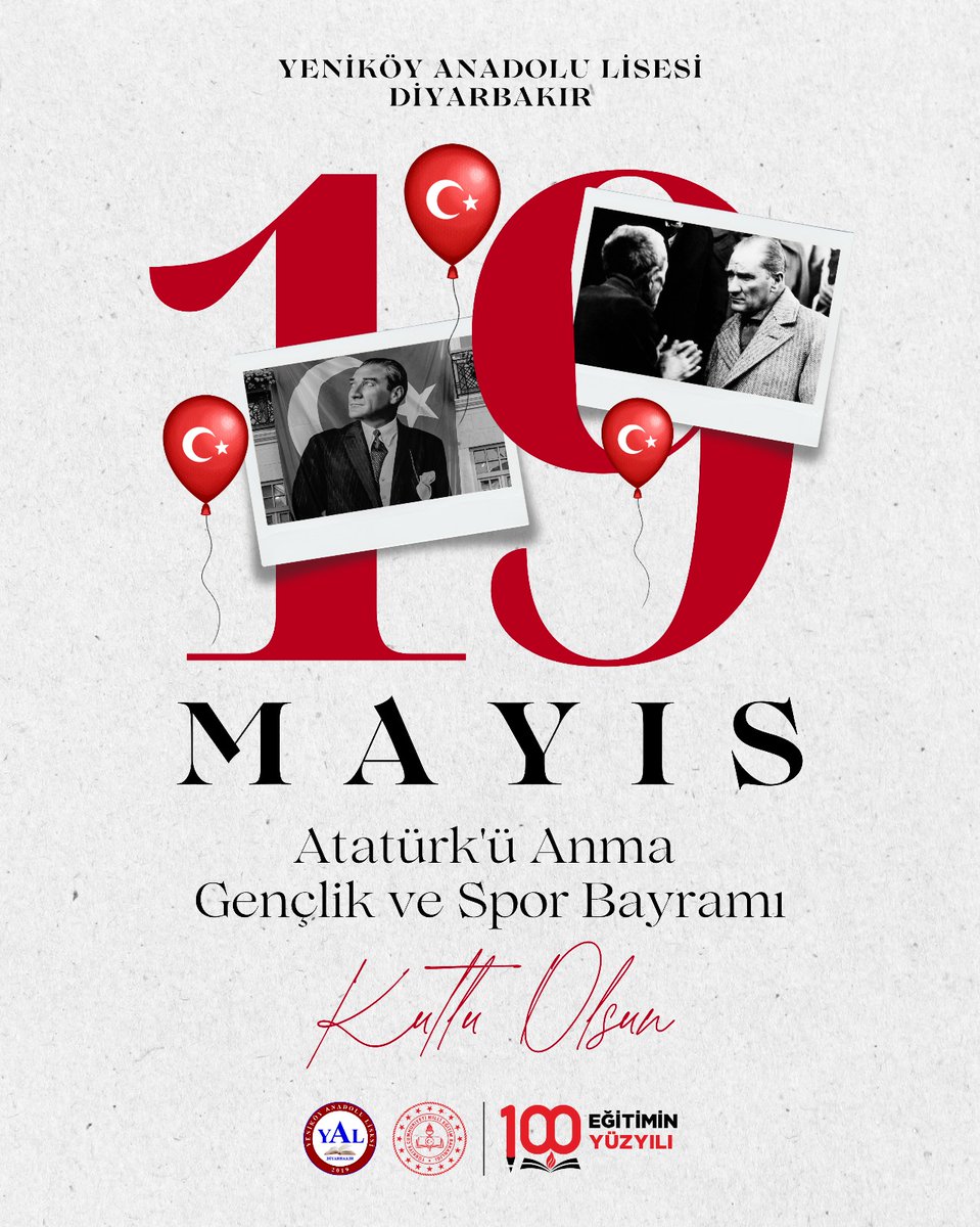 Yeniköy Anadolu Lisesi (@lisesiyenikoy) on Twitter photo *Sevgili Gençler,*
*19 Mayıs Atatürk’ü Anma, Gençlik ve Spor Bayramınız kutlu olsun!*
<a href="/tcmeb/">Millî Eğitim Bakanlığı</a> <a href="/Murat4Kucukali/">Murat Küçükali</a> <a href="/Diyarbakirmem/">Diyarbakır İl Millî Eğitim Müdürlüğü</a> <a href="/BaglarKaymakam/">Bağlar Kaymakamlığı</a> <a href="/BaglarMEM21/">Bağlar İlçe Milli Eğitim Müdürlüğü</a> *Sevgili Gençler,*
*19 Mayıs Atatürk’ü Anma, Gençlik ve Spor Bayramınız kutlu olsun!*
<a href="/tcmeb/">Millî Eğitim Bakanlığı</a> <a href="/Murat4Kucukali/">Murat Küçükali</a> <a href="/Diyarbakirmem/">Diyarbakır İl Millî Eğitim Müdürlüğü</a> <a href="/BaglarKaymakam/">Bağlar Kaymakamlığı</a> <a href="/BaglarMEM21/">Bağlar İlçe Milli Eğitim Müdürlüğü</a>