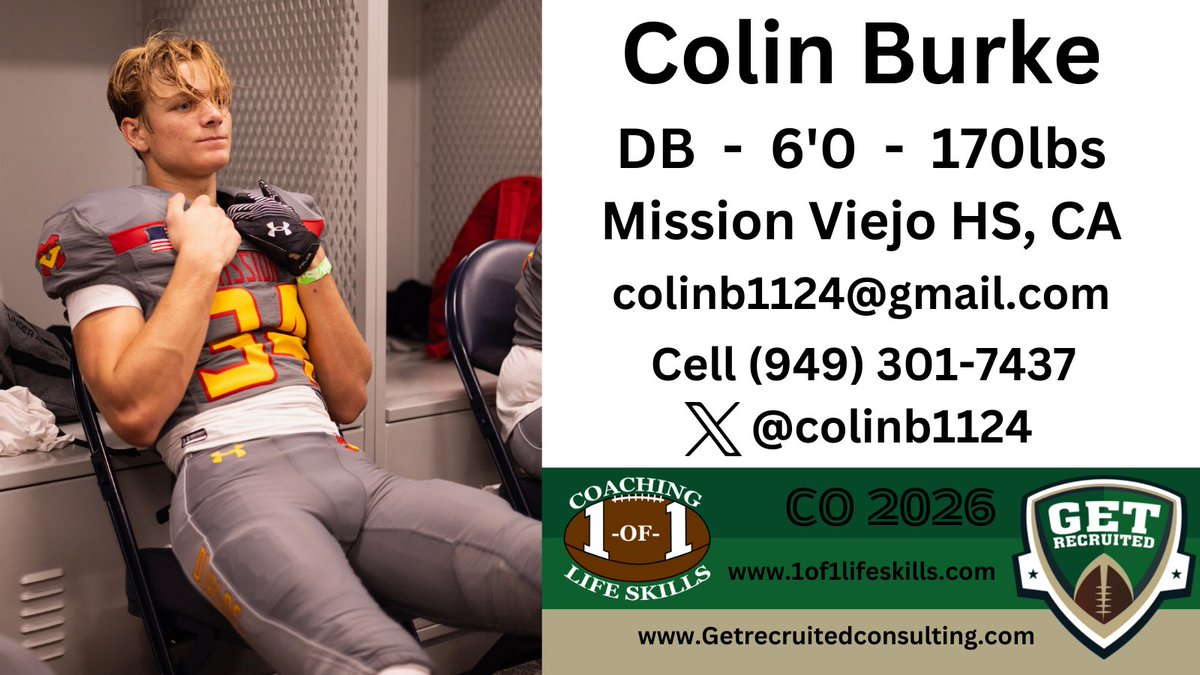 Colin Burke - CO 2026 - DB - 6'0, 170lbs - 4.24 GPA - Athletic, smooth, &amp; Tough. Mission Viejo HS, CA. Profile: app.productiverecruit.com/profile/colin-… <a href="/colinb1124/">Colin Burke</a> @1of1lifeskills <a href="/AmherstCollFB/">Amherst College Football</a> <a href="/Bates_Football/">Bates Football</a> <a href="/BowdoinFB/">Bowdoin Football</a> <a href="/Colby_Football/">Colby Football</a> <a href="/HamCollFootball/">Hamilton College Football</a> <a href="/MiddFootball/">Middlebury Football</a>