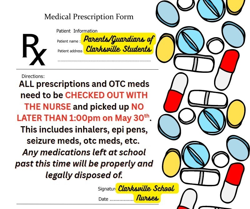 CESLearning4ALL's tweet photo. Student medications must be picked up from the nurse before May 30. https://t.co/tfrzbJqZYH