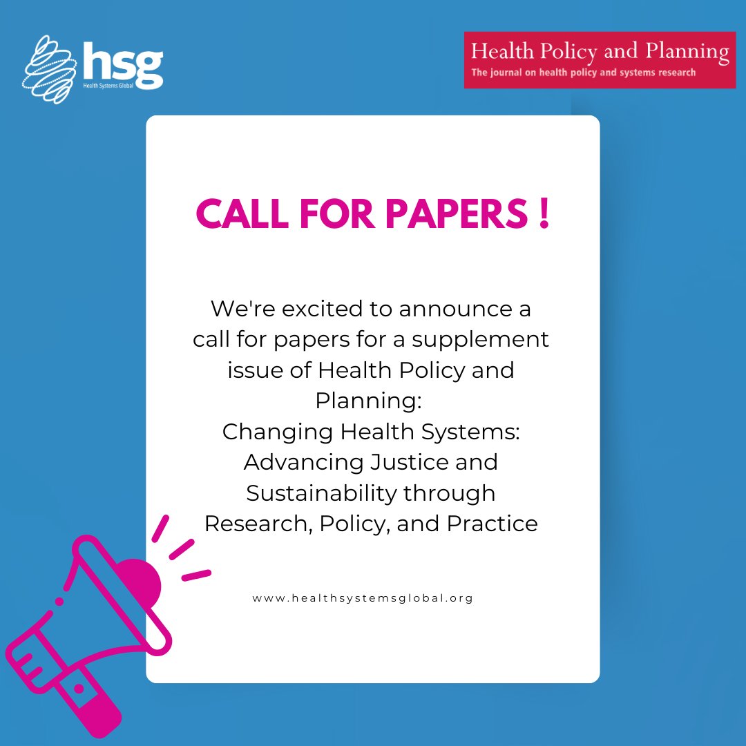 Health Systems Global (@h_s_global) on Twitter photo 🚨 Deadline extended! 🚨 Call for Papers for the Health Policy and Planning supplement: Changing Health Systems has been extended to 30 May 2025. Submit your work 👉 ow.ly/VoSP50VTKPj <a href="/HPP_LSHTM/">HealthPolicyPlanning</a> 🚨 Deadline extended! 🚨 Call for Papers for the Health Policy and Planning supplement: Changing Health Systems has been extended to 30 May 2025. Submit your work 👉 ow.ly/VoSP50VTKPj <a href="/HPP_LSHTM/">HealthPolicyPlanning</a>