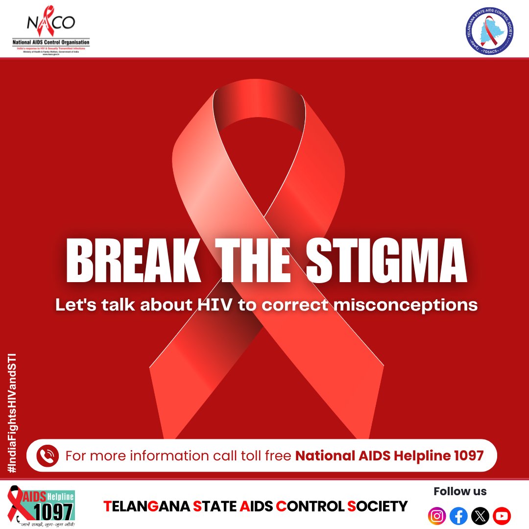 TGSACS1's tweet image. 🛑 Break the Stigma. Start the Conversation. 🗣️
Let’s talk openly about HIV to correct misconceptions and build a healthier, more informed society.

#IndiaFightsHIV #KnowHIVNoFear #StopHIVTogether
#EndHIVStigma #HIVAwareness #HIVFacts #1097Helpline @hiv

@NACOINDIA

@MoHFW_INDIA