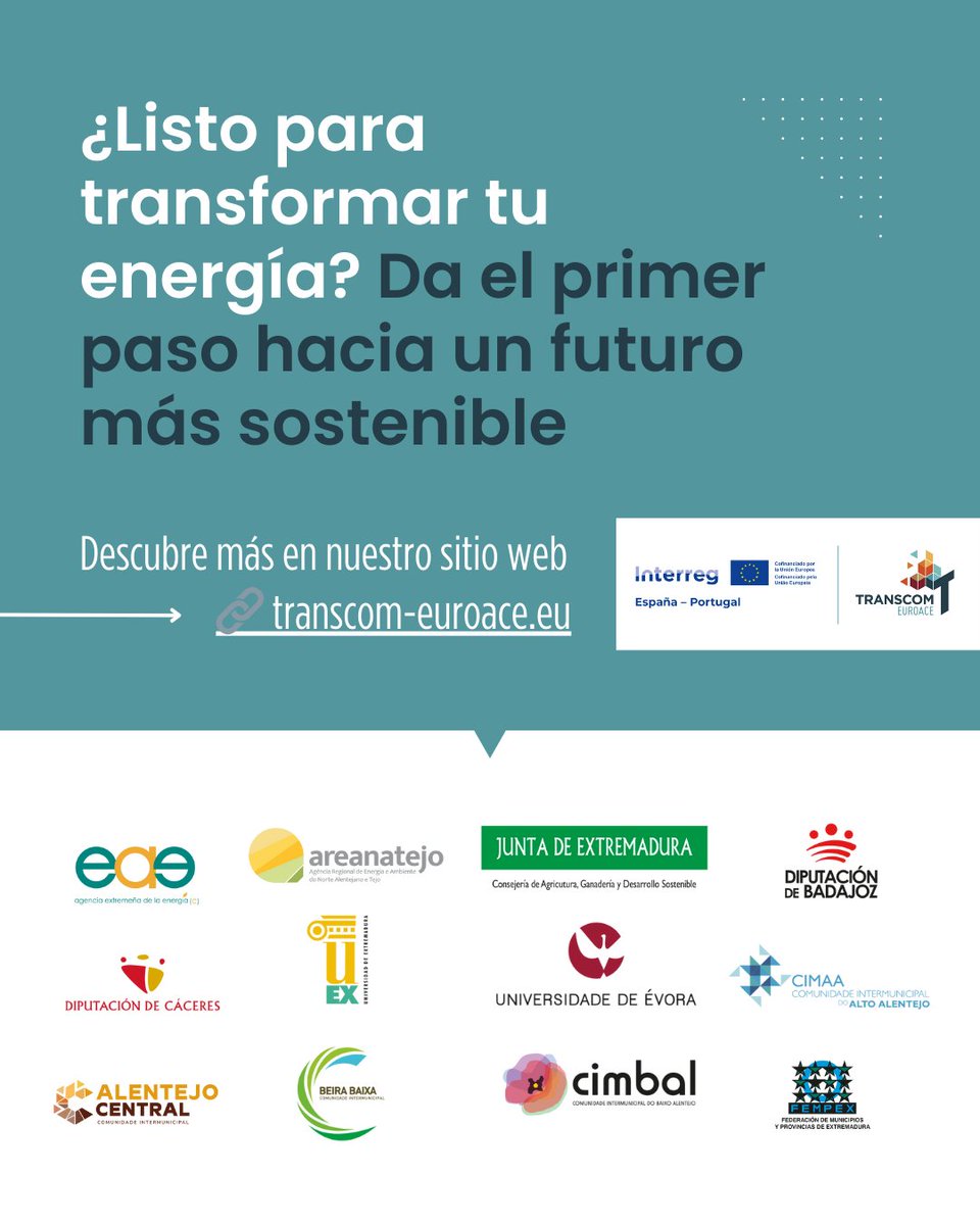Transcom Euroace (@transcomeuroace) on Twitter photo ¿Sabías que en #Extremadura ya hay +100 personas compartiendo energía renovable en comunidad?
💡 EnVerde instala placas solares, reparte decisiones y baja costes. ¡Un modelo democrático y local!
🔗 energiaenverde.com
📌 <a href="/AGENEXORG/">Consorcio Agencia Extremeña de la Energía (AGENEX)</a> <a href="/Junta_Ex/">Junta de Extremadura</a> <a href="/AREANATejo/">AREANATejo</a> ¿Sabías que en #Extremadura ya hay +100 personas compartiendo energía renovable en comunidad?
💡 EnVerde instala placas solares, reparte decisiones y baja costes. ¡Un modelo democrático y local!
🔗 energiaenverde.com
📌 <a href="/AGENEXORG/">Consorcio Agencia Extremeña de la Energía (AGENEX)</a> <a href="/Junta_Ex/">Junta de Extremadura</a> <a href="/AREANATejo/">AREANATejo</a>