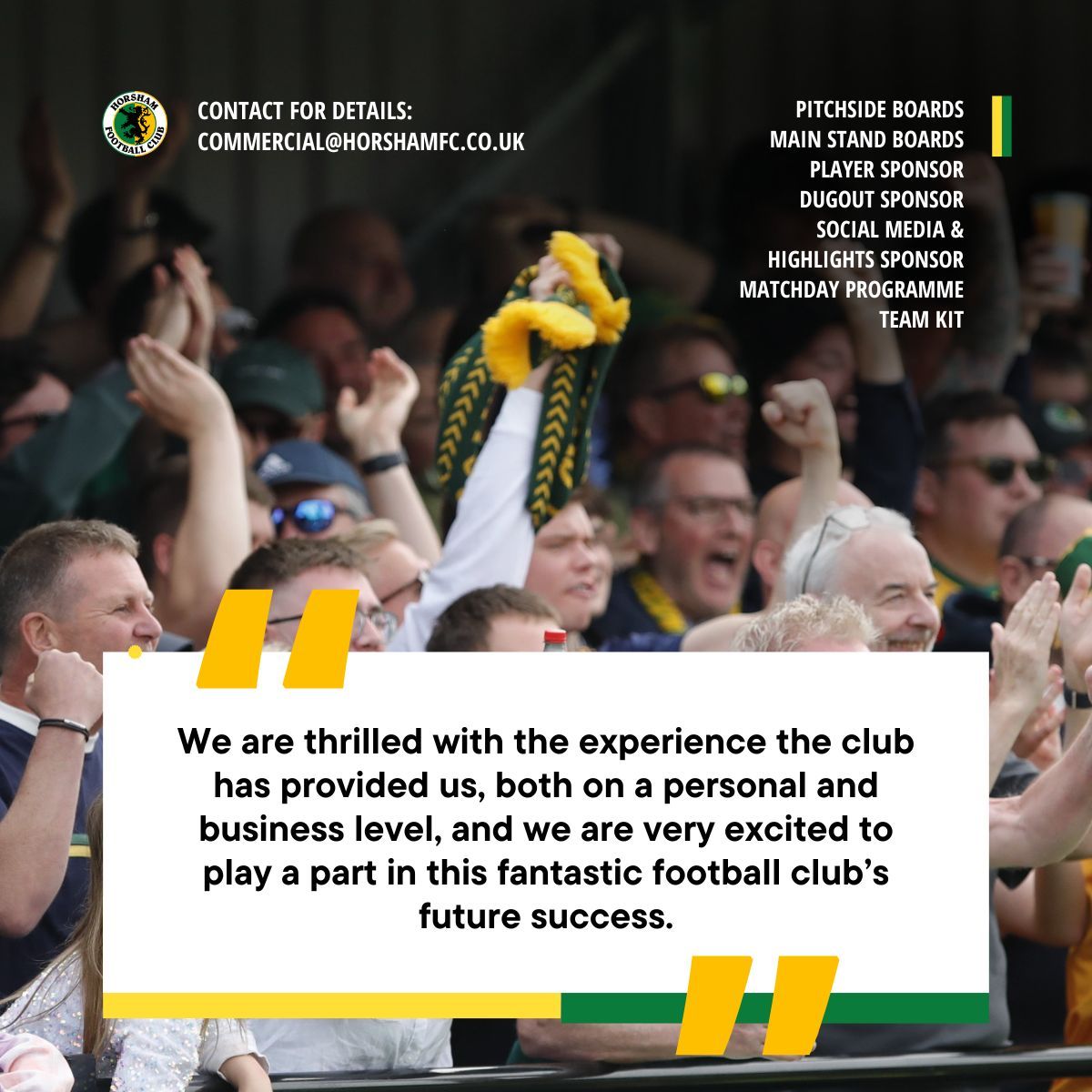 Horsham FC (@horshamfc) on Twitter photo It's a new era for The Hornets as we prepare for our first season in the National League South and you can be part of our journey!
Whether youโre a local business or a national brand, you can support a community club on the rise!
๐ฉ get in touch: commercial@horshamfc.co.uk It's a new era for The Hornets as we prepare for our first season in the National League South and you can be part of our journey!
Whether youโre a local business or a national brand, you can support a community club on the rise!
๐ฉ get in touch: commercial@horshamfc.co.uk