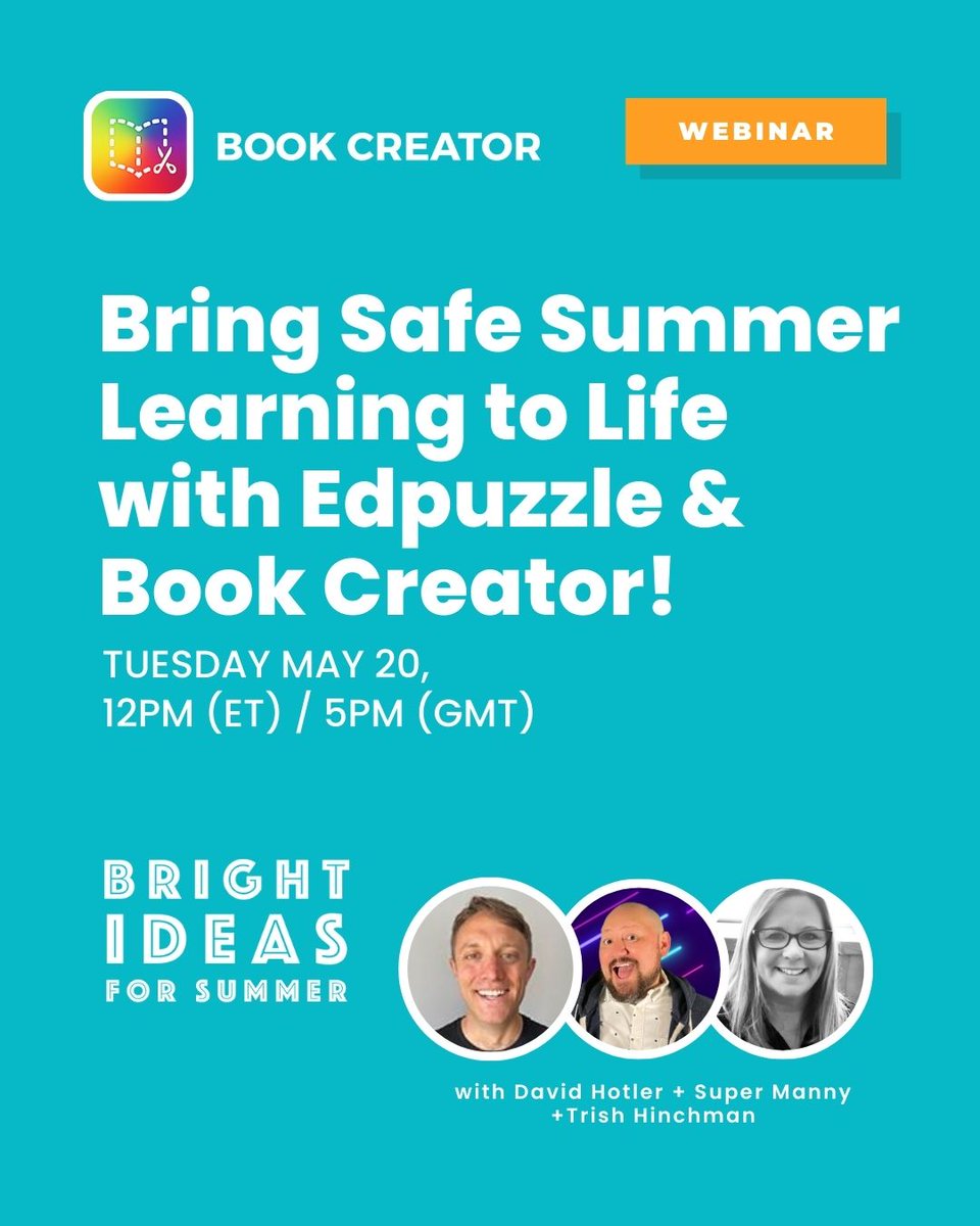 Book Creator Team (@bookcreatorapp) on Twitter photo 🎥📚 Ready to AppSmash your summer plans?
Join <a href="/BookCreatorApp/">Book Creator Team</a> + @Edpuzzle for a live session on bringing safe, interactive summer learning to life!
💡 Watch @Trish_Hinchman build a full Book Creator activity book
🎬 Learn how to embed Edpuzzle videos into student books 🎥📚 Ready to AppSmash your summer plans?
Join <a href="/BookCreatorApp/">Book Creator Team</a> + @Edpuzzle for a live session on bringing safe, interactive summer learning to life!
💡 Watch @Trish_Hinchman build a full Book Creator activity book
🎬 Learn how to embed Edpuzzle videos into student books