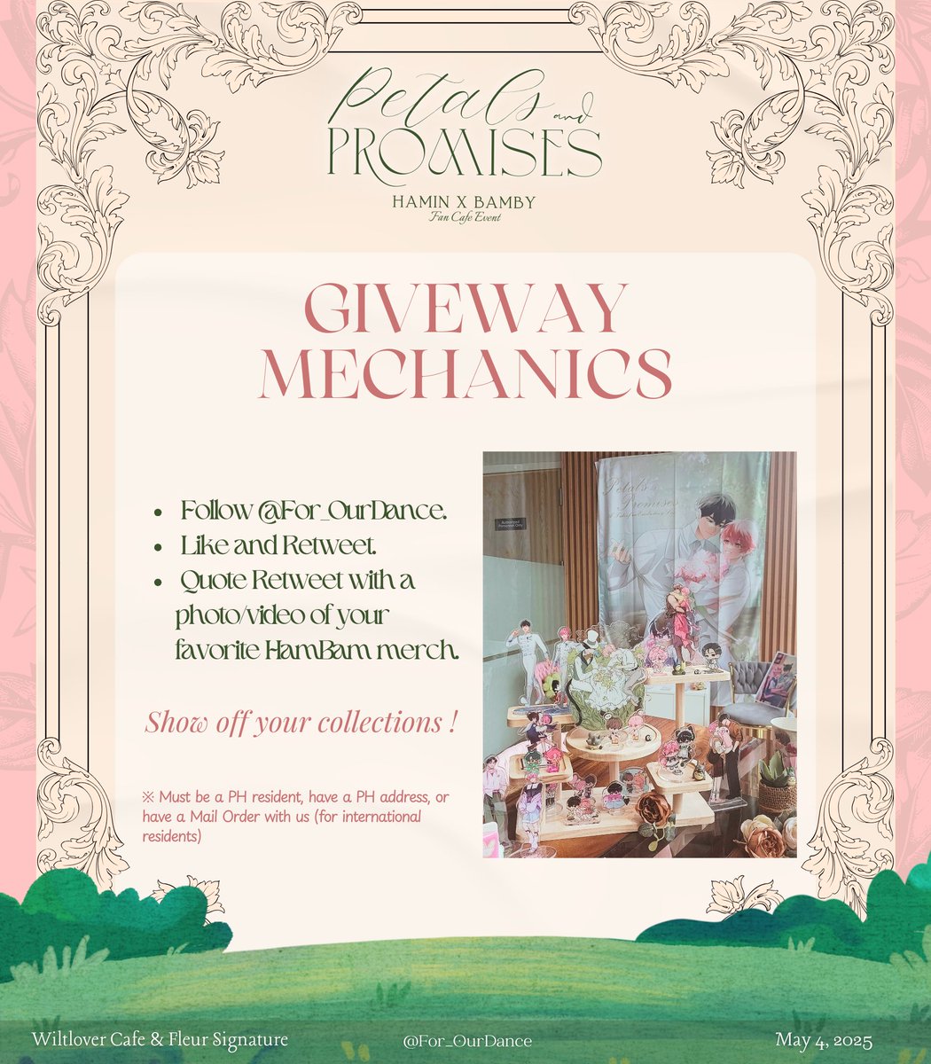 For_OurDance's tweet photo. 𓇢𓆸  𝑷𝒆𝒕𝒂𝒍𝒔 &amp; 𝑷𝒓𝒐𝒎𝒊𝒔𝒆𝒔 𝑮𝒊𝒗𝒆𝒂𝒘𝒂𝒚🌱🌸

Missed out on our event and mail orders? Worry not ! 
The movie may have ended, but the fun is far from over.

📆 Ends on 5.30

Go ahead and flex your merch ~ 

#PetalsAndPromises
#HAMBAMCafePH
#LoveInFullBloom https://t.co/vqw7Sbyo73