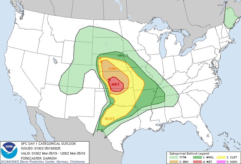 weermanrobert's tweet image. Vandaag staat chase dag nummer 2 op het programma en opnieuw ziet het er goed uit! Ons target gebied is een beetje Oklahoma en Kansas, daar zitten we nu ook al dus dat scheelt rijden! Het is altijd afwachten hoe het echt uitpakt, maar we gaan ervoor! #neverstopchasing