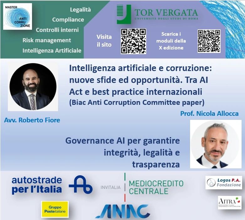 Al <a href="/MAnticorruzione/">MasterAnticorruzione</a>  Università degli studi di Roma <a href="/EconomiaTorVerg/">Economia Tor Vergata</a> abbiamo parlato del contributo dell’Intelligenza Artificiale nella lotta alla corruzione con l’Avv. Roberto Fiore e il Dott. Nicola Allocca, Presidente Anticorruption Committee del Business at OECD