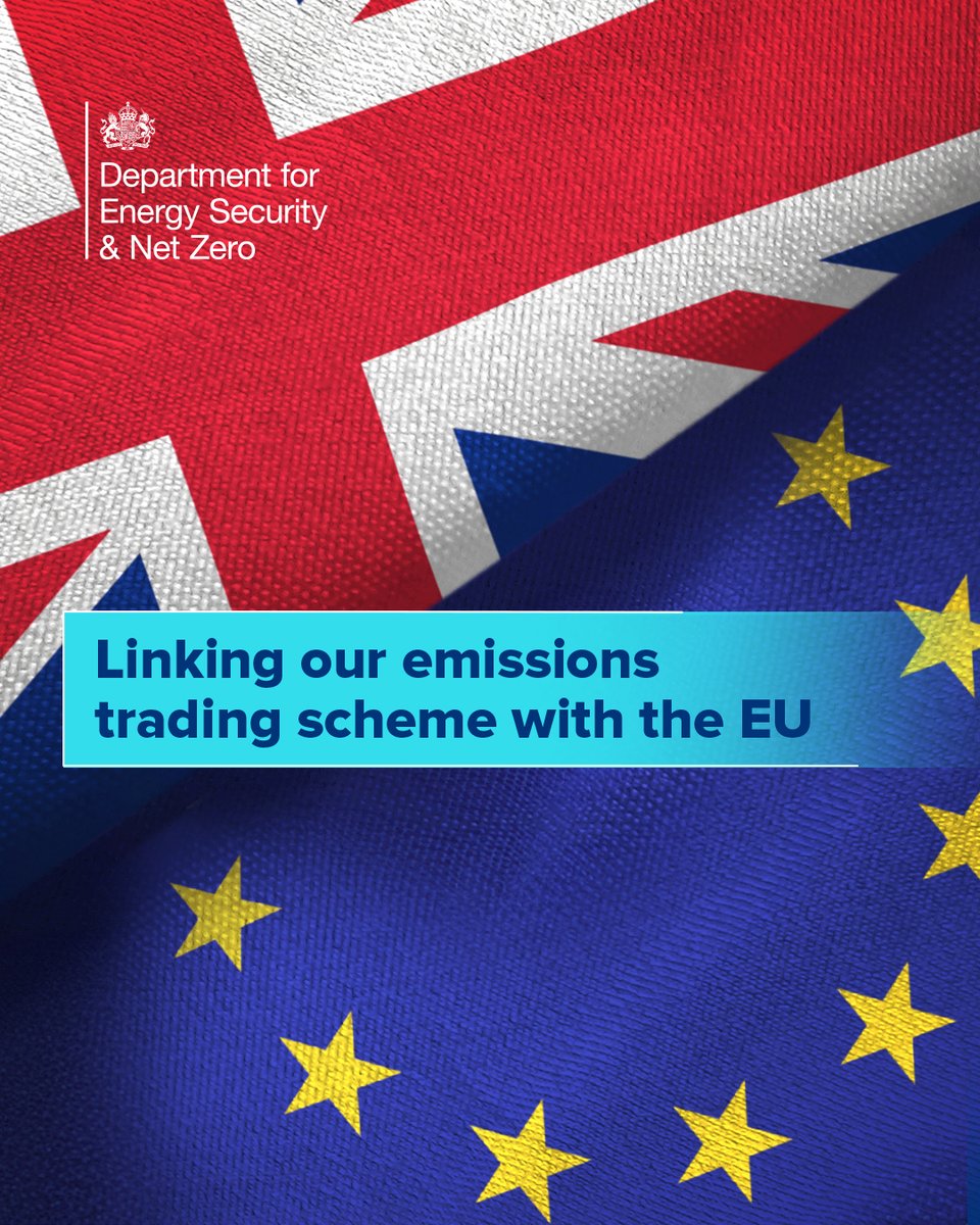 The government is entering negotiations to link the UK &amp; EU Emissions Trading Schemes.

Linking them will be good for industry and businesses who will save on costs &amp; have a larger pool of companies to trade with.

And good for consumers who will have lower energy bills by 2030.