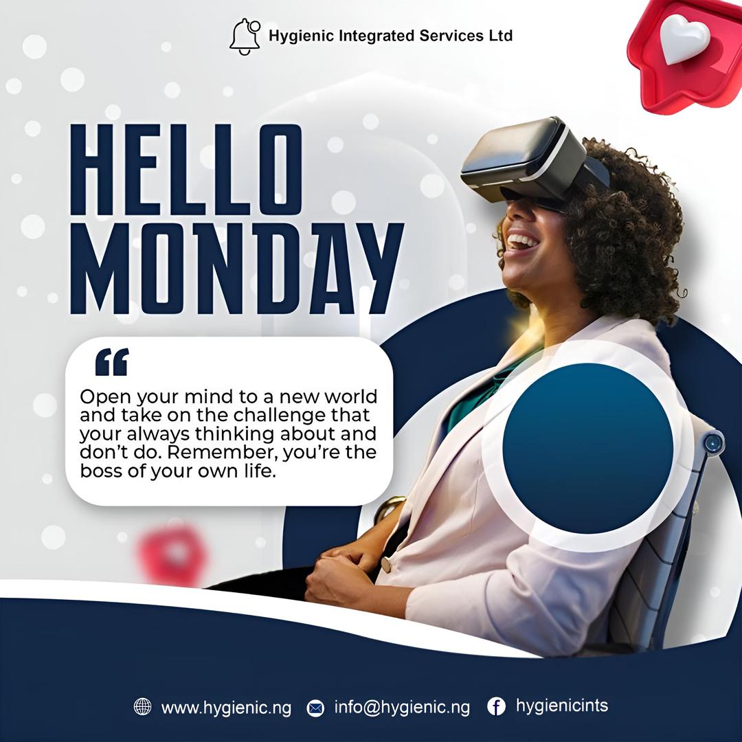 hygienint's tweet photo. 𝑯𝒆𝒍𝒍𝒐 𝑴𝒐𝒏𝒅𝒂𝒚! 🚀

Step into the new week with courage and clarity. 
It’s time to embrace that idea, take that risk, and own your journey.
𝑹𝒆𝒎𝒆𝒎𝒃𝒆𝒓 — 𝒚𝒐𝒖'𝒓𝒆 𝒕𝒉𝒆 𝒃𝒐𝒔���� 𝒐𝒇 𝒚𝒐𝒖𝒓 𝒐𝒘𝒏 𝒍𝒊𝒇𝒆. 👊🏽
#HelloMonday #NewWeek #HygienicIntegratedServices https://t.co/bkhDDHu6C0