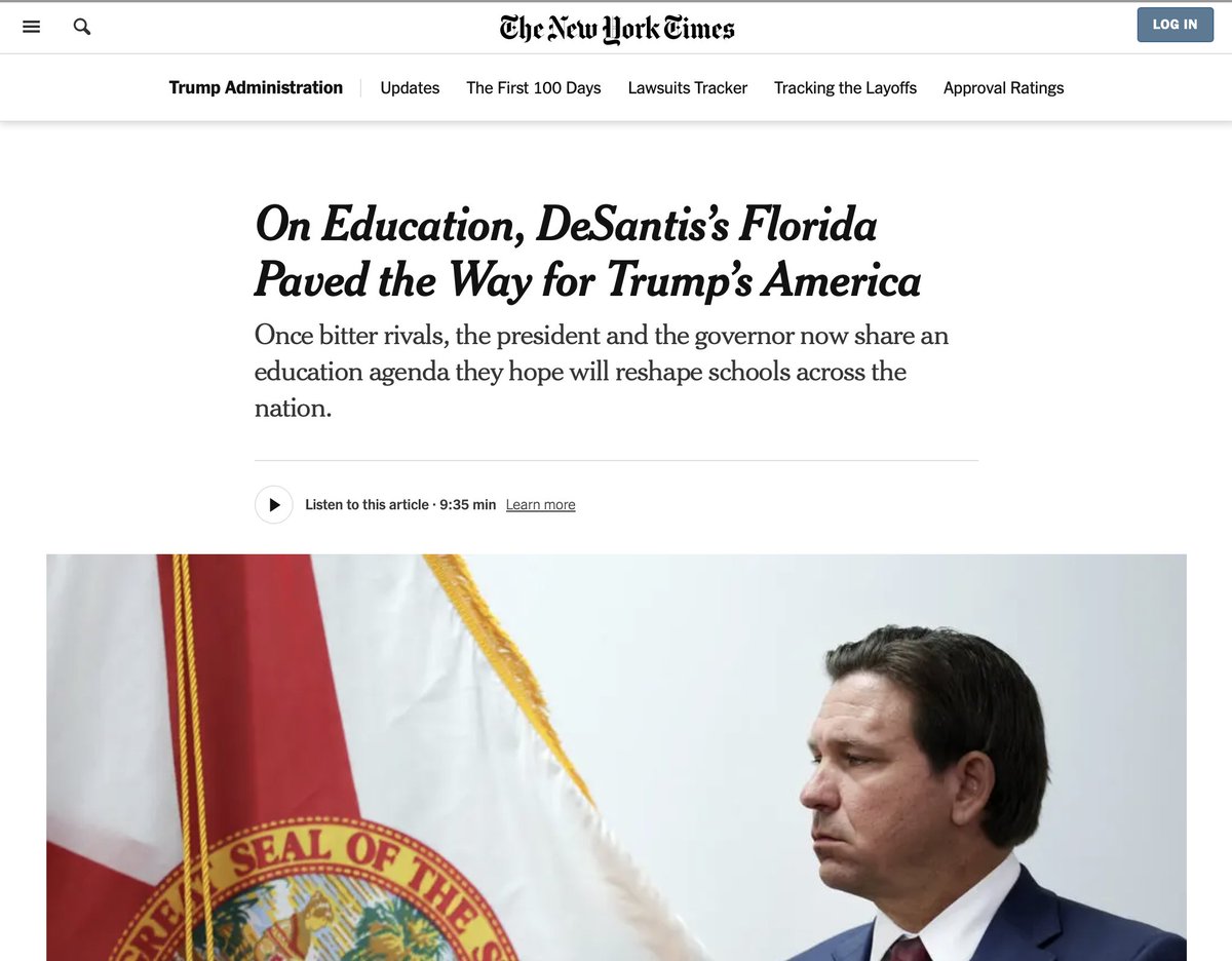 The New York Times reports, with great sadness, that POTUS is deploying Gov DeSantis's Florida model to reform America's school systems.

"When it comes to education, America under President Trump increasingly looks a lot like Florida under Gov. Ron DeSantis."

🥰🥰🥰🐊🐊🐊