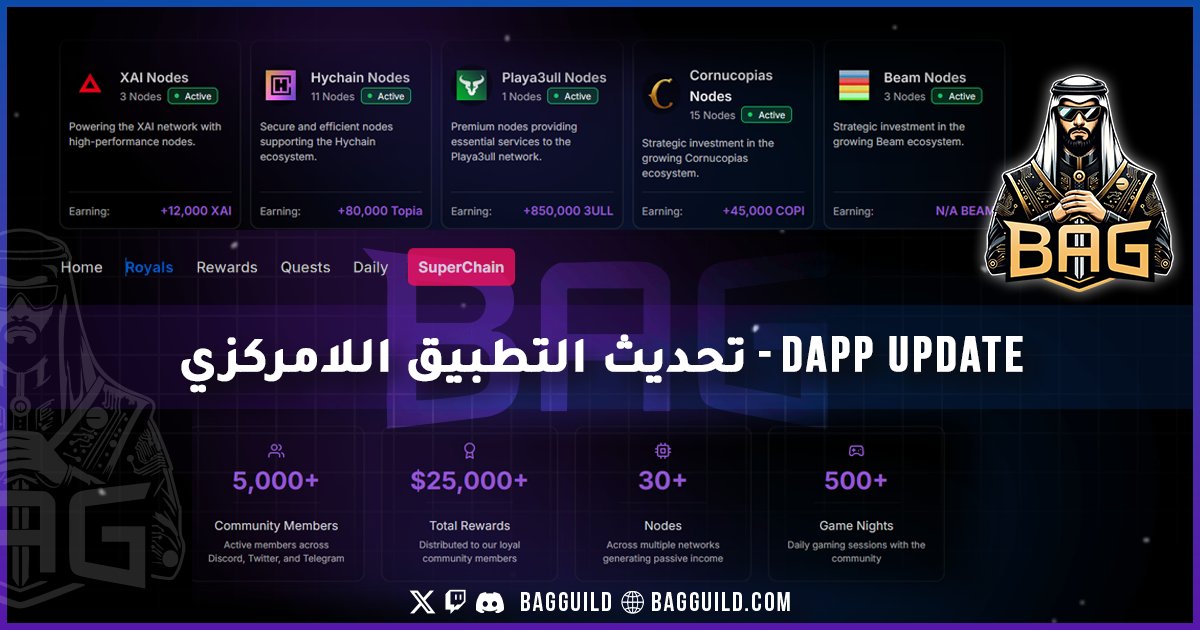 🚀 New Updates Just Dropped on the BAG DApp

We’ve redesigned key pages to boost clarity, engagement, and multi-chain functionality:

🏠 Home – Stats, NFTs, Nodes &amp; FAQ
👑 Royals – Perks, Guide &amp; Official Contract
🎁 Rewards – Smoother UI, cleaner layout
📅 Daily – Fresh new look