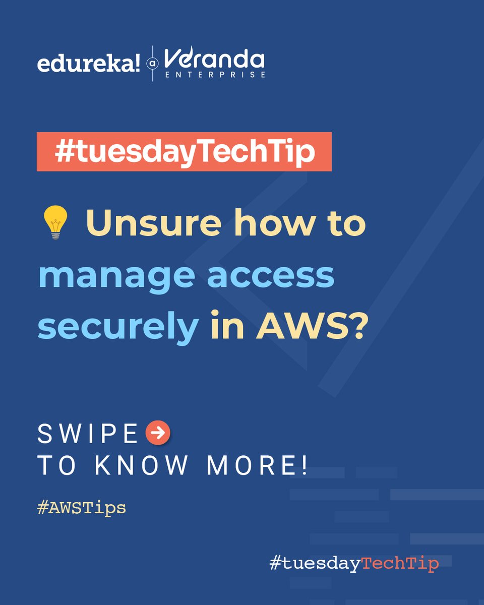 edurekaIN's tweet image. 💡Struggling to manage access securely in AWS?
You&apos;re not alone — but there is a smarter way to do it.
Swipe ➡️ to uncover the best practice every cloud pro follows.

#AWSTips #CloudSecurity #TechTips #AWS #CloudComputing  #Edureka #RidiculouslyCommitted #TeamEdureka