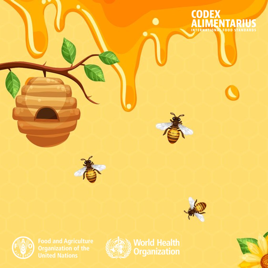 FAOWHOCodex's tweet photo. 🐝 bzzz
   '
  '
    '
   🐝 bzzz
     '
    '
🐝 Have you heard the latest buzz❓It’s #WorldBeeDay❗️

🙏🐝Thanks to bees we can enjoy a range of foods from 🥑to 🍅 and of course 🍯

👉To protect consumer health, #Codex adopted a standard for honey.

📙➡️ https://t.co/FUVzyKIeaW https://t.co/3myoWIZMmh