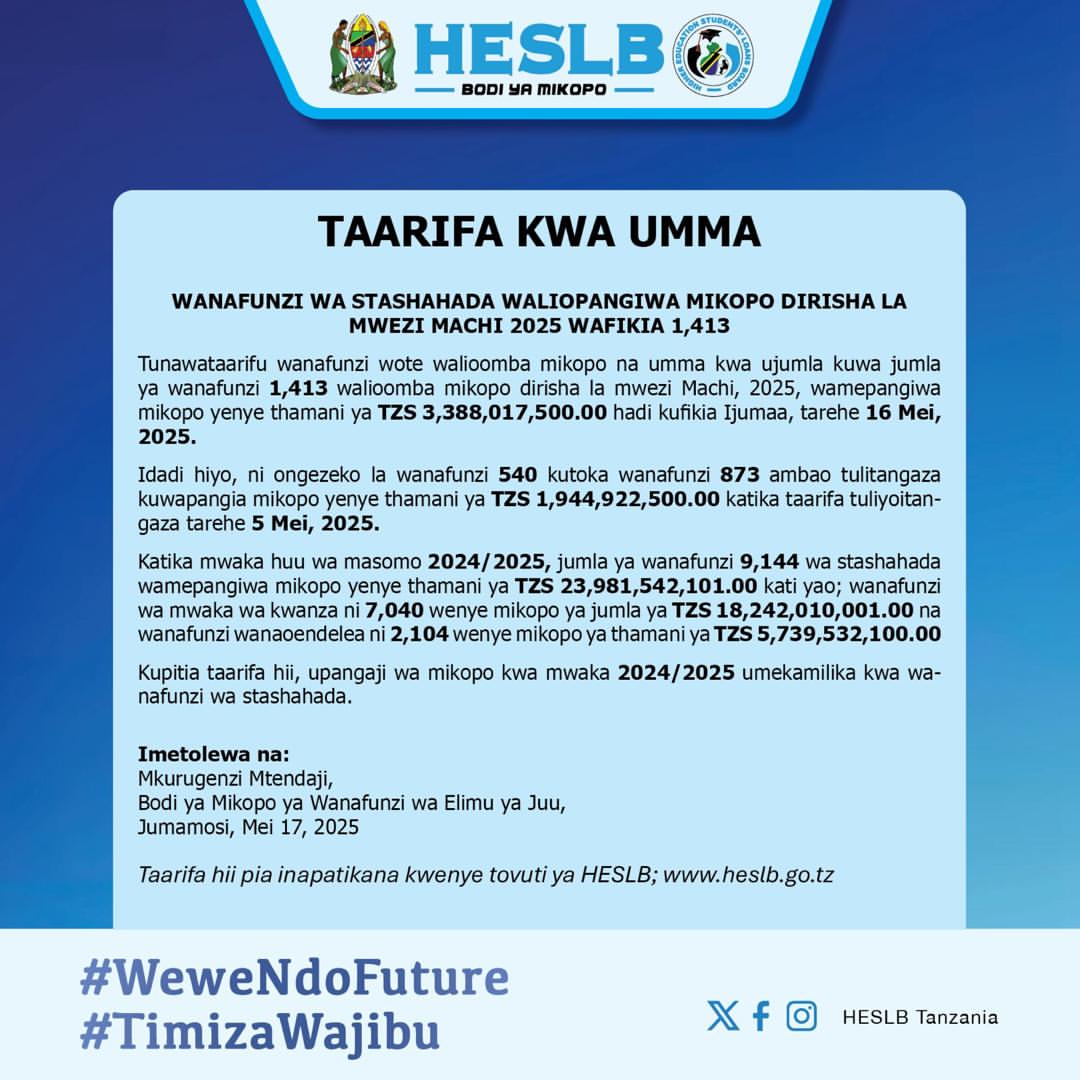 nactvetZ's tweet photo. Taarifa kwa Umma kuhusu mikopo ya wanafunzi wa Stashahada (Diploma) https://t.co/9W1CqpOtTQ