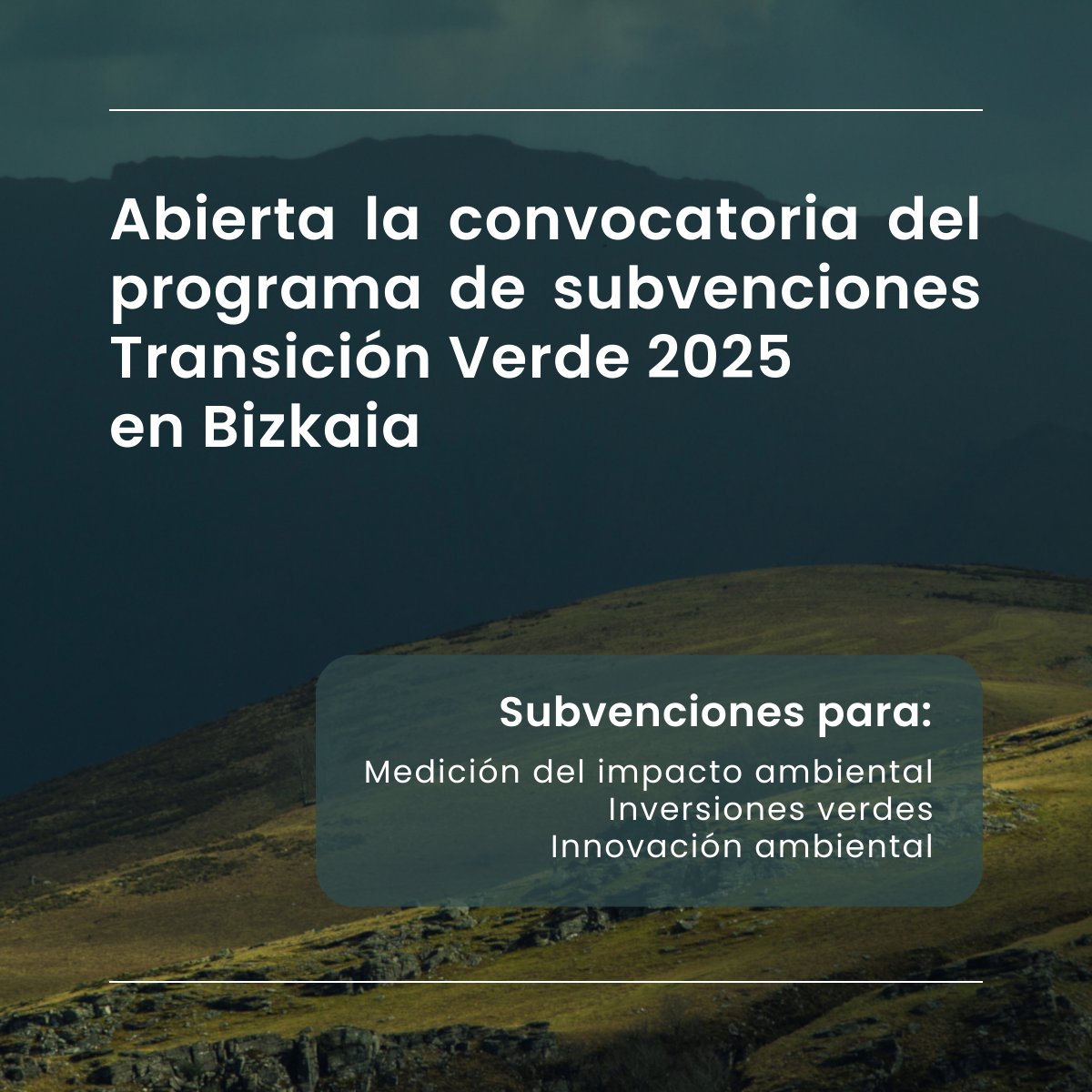 ♻️ ¡Abierta la convocatoria #TransiciónVerde2025!

Una oportunidad para avanzar hacia modelos más sostenibles con subvenciones de <a href="/Bizkaia/">Bizkaiko Foru Aldundia/Diputación Foral de Bizkaia</a>   

Desde IK Ingeniería podemos ayudarte. 
Descubre cómo 👉 lnkd.in/dt4Utsxv