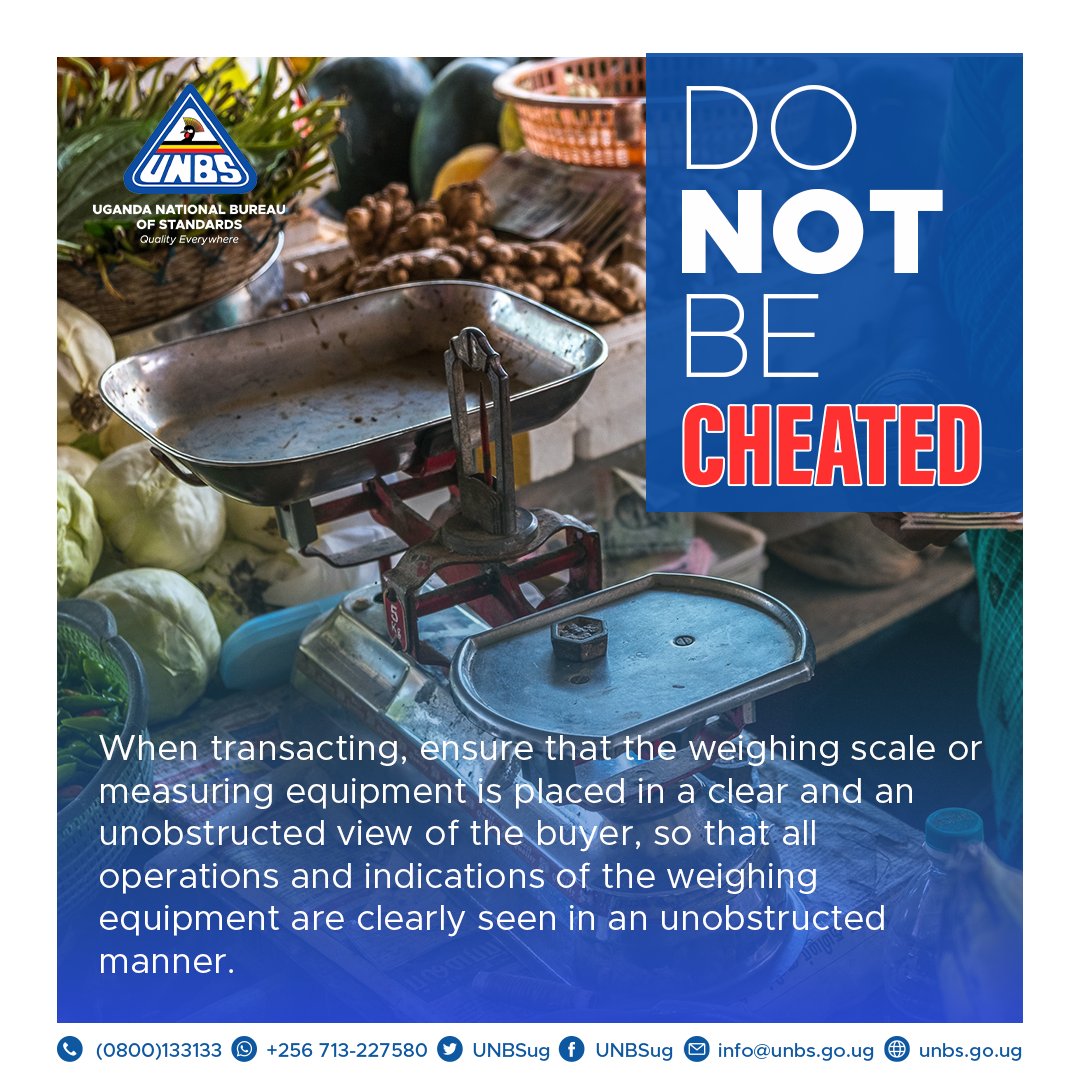UNBSug's tweet image. #DoNotBeCheated

When transacting, ensure that that the weighing scale or measuring equipment is placed in a clear and an unobstructed view of the buyer, so that all operations and indications of the weighing equipment are clearly seen in an unobstructed manner.…