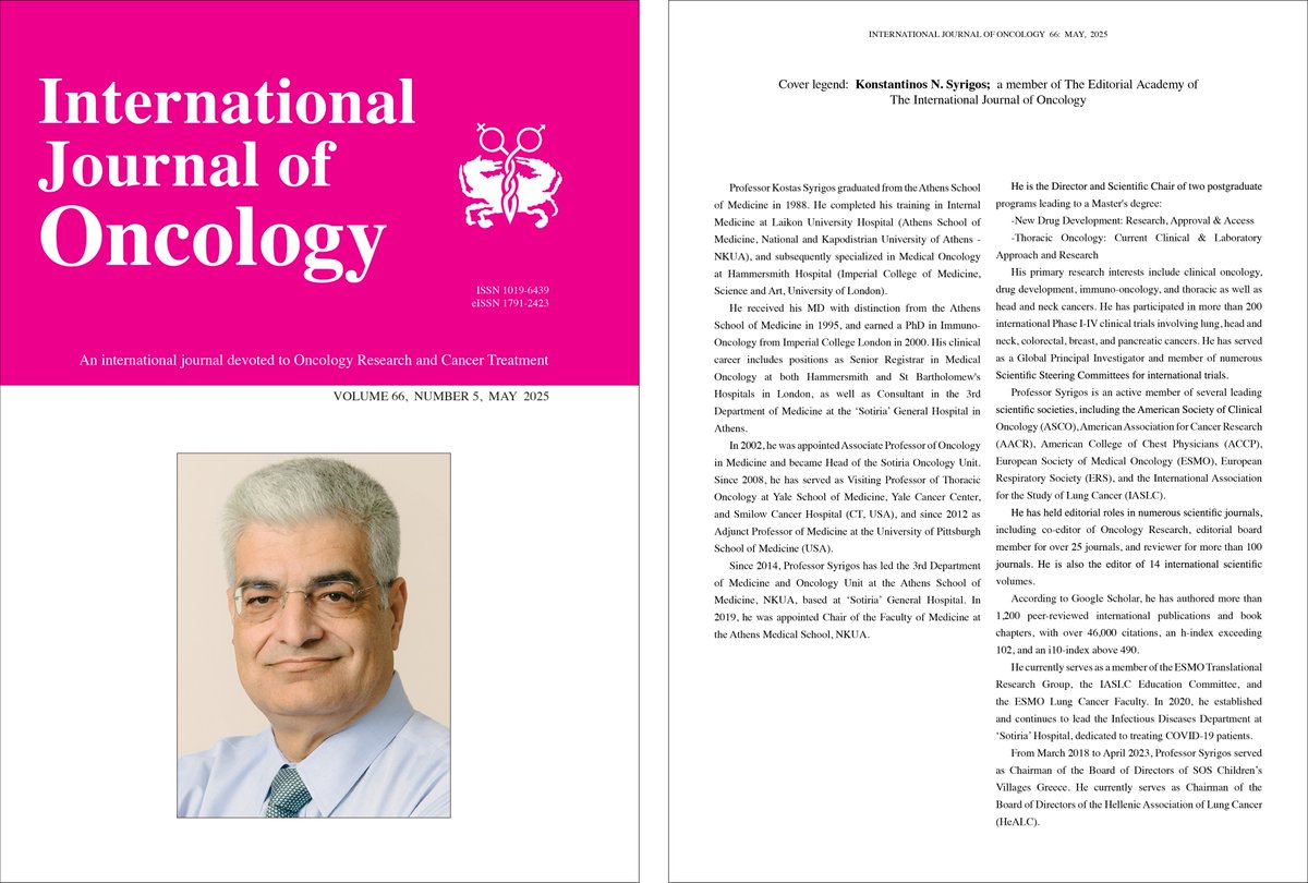 Honored and deeply moved by the special tribute in the latest issue of the International Journal of Oncology <a href="/SpandidosP/">Spandidos Publications</a> highlighting my nearly 30year journey in cancer research, clinical care &amp; education. A recognition of collective effort, shared vision &amp; unwavering commitment.