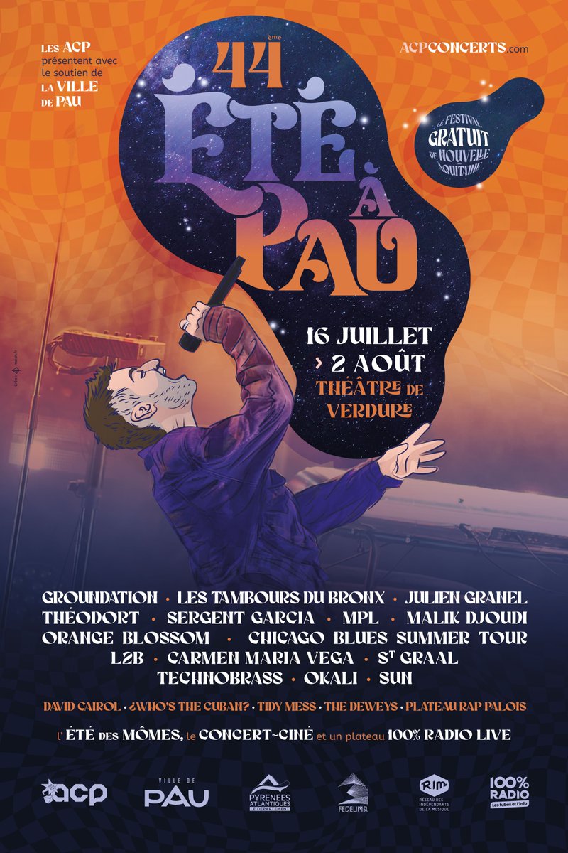 Pau, Capitale Humaine (@ville_pau) on Twitter photo #SamediCulture
📷Le festival ETE A PAU revient du 16 juillet au 2 août avec une programmation de folie ! <a href="/theodortytb/">THEODORT</a> <a href="/JulienGranel/">Julien Granel</a> et <a href="/Groundation/">Groundation</a> en tête d'affiche ▶️ lc.cx/qU_lKO #SamediCulture
📷Le festival ETE A PAU revient du 16 juillet au 2 août avec une programmation de folie ! <a href="/theodortytb/">THEODORT</a> <a href="/JulienGranel/">Julien Granel</a> et <a href="/Groundation/">Groundation</a> en tête d'affiche ▶️ lc.cx/qU_lKO