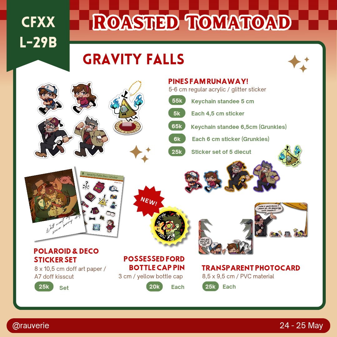 rauverie's tweet photo. [RTs &amp; Likes are appreciated]
Rauverie's CF20 Catalogue 

🍅 Booth "ROASTED TOMATOAD" no L-29b
📆 24-25 May
❤️ House MD, Gravity falls, Arcane, Marvel, Deadpool, Spiderverse, Sherlock Holmes Evangelion, Nozaki,  Inuyasha, Nanami JJK, Dunmeshi, BNHA, SVT
💵 Cash only

#cfxx #cf20 https://t.co/9NWuzgO4Bc