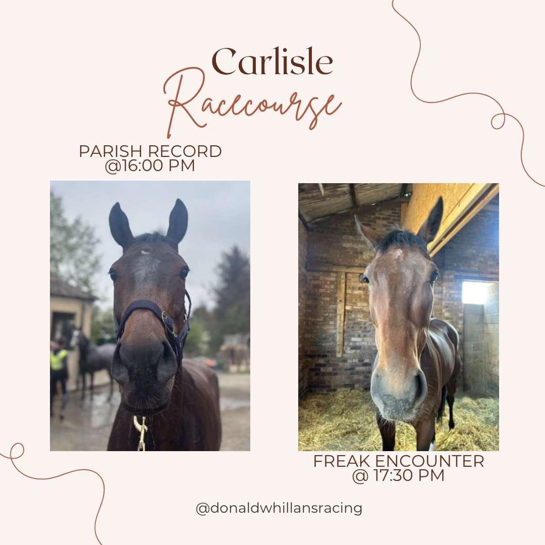 🏁Race Day🏁

We are off to <a href="/CarlisleRaces/">Carlisle Racecourse</a> today!🐴

⏰ 16:00
🐎 PARISH RECORD
⚡️ <a href="/jasonhart13/">Jason Hart</a> in the saddle 
🔑 for <a href="/HWhillans/">Helen Whillans</a> 

⏰ 17:30
🐎 FREAK ENCOUNTER
⚡️ <a href="/jasonhart13/">Jason Hart</a> the saddle 
🔑 for The Adbrokes Partnership

🤞🏼Good Luck Team🤞🏼