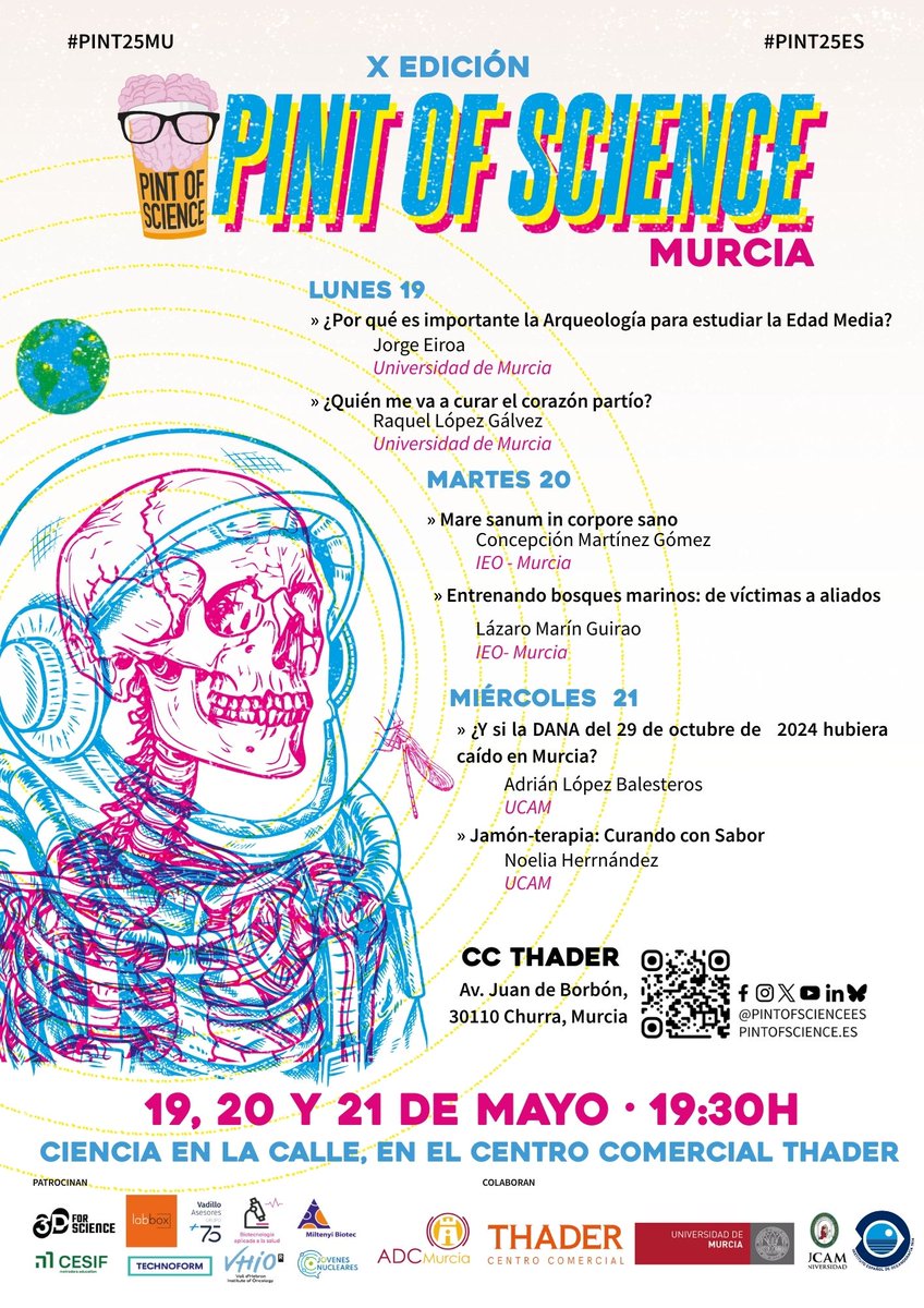 🧠 Pint of Science Murcia 2025
📅 El miércoles 21 de mayo, Noelia Hernández nos hablará de 'Jamón-terapia: Curando con Sabor' y Adrián López explorará los efectos de una posible DANA en Murcia.
📍 CC Thader, 19:30h.
✅ <a href="/pintofscienceES/">Pint of Science ES</a> <a href="/UCAM_Investiga/">Vicerrectorado de Investigación UCAM</a>

ℹ️ pintofscience.es/events/murcia