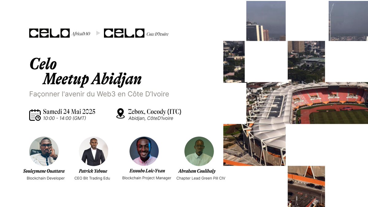 Celo Africa DAO (@celoafricadao) on Twitter photo On a quest to expand <a href="/Celo/">Celo.eth/acc 🦇 🌳</a> to all of Africa, Cote D'Ivoire 🇨🇮🇨🇮 is our next stop!
Join us on the 24th of May 2025 for a groundbreaking event in the city Abidjan!
Register using this link: lemonade.social/e/iTQJMOyd On a quest to expand <a href="/Celo/">Celo.eth/acc 🦇 🌳</a> to all of Africa, Cote D'Ivoire 🇨🇮🇨🇮 is our next stop!
Join us on the 24th of May 2025 for a groundbreaking event in the city Abidjan!
Register using this link: lemonade.social/e/iTQJMOyd