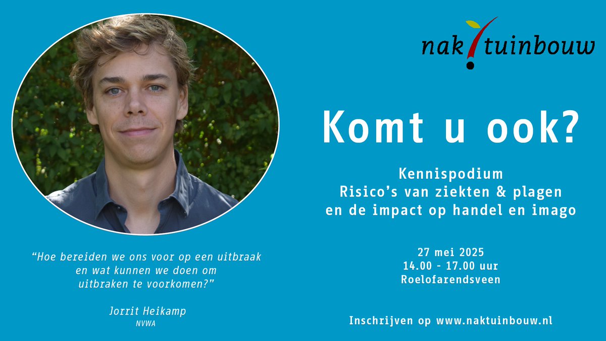 Jorrit Heikamp (NVWA) is een van de sprekers op ons kennispodium op 27 mei. Het onderwerp ‘Risico's van ziekten &amp; plagen en de impact op handel en imago' staat centraal. Komt u ook? obi41.nl/2jsfrfnv