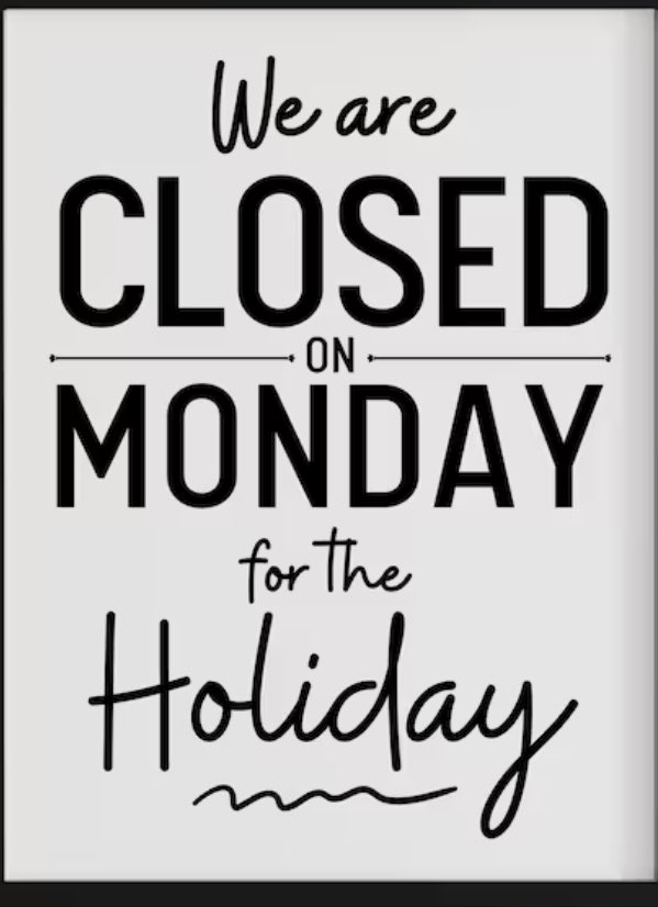 Please be aware we are closed today but re-open tomorrow (Tuesday 20th).