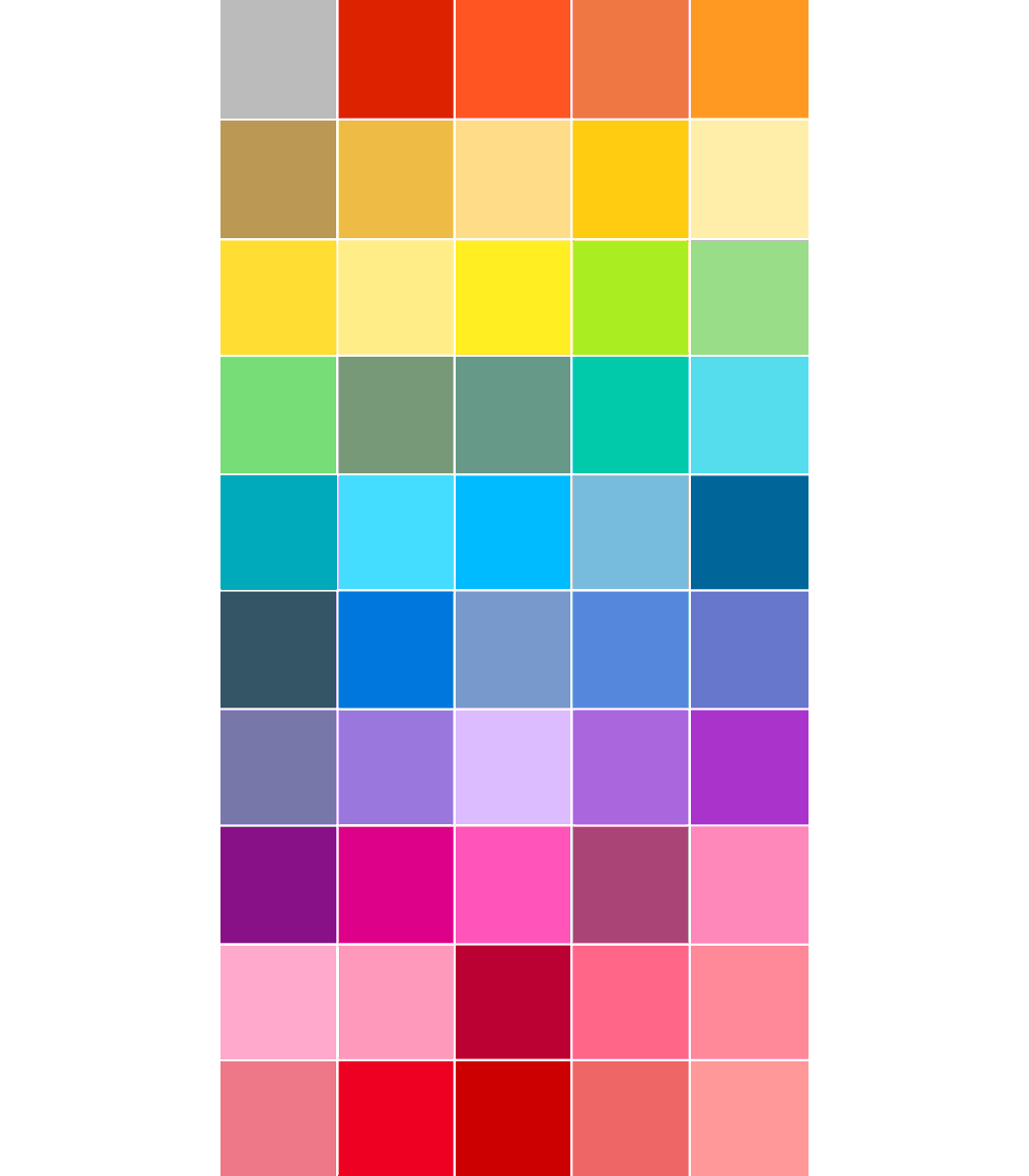 rairakkyue's tweet photo. i was bored so i made a chart of all bandori girls' character colors and arranged them by hue https://t.co/Cp2NBgMVPP