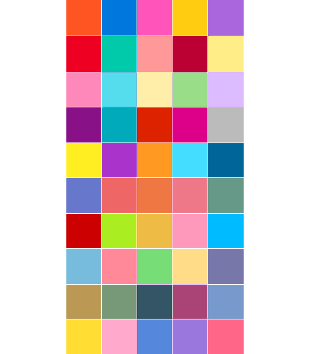 rairakkyue's tweet photo. i was bored so i made a chart of all bandori girls' character colors and arranged them by hue https://t.co/Cp2NBgMVPP