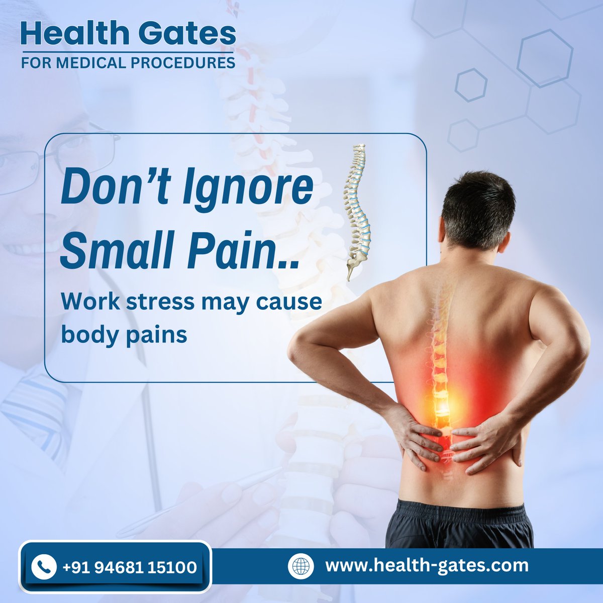 HealthGateindia's tweet photo. 𝐃𝐨𝐧’𝐭 𝐈𝐠𝐧𝐨𝐫𝐞 𝐒𝐦𝐚𝐥𝐥 𝐏𝐚𝐢𝐧

Work-related stress can silently affect your body, often showing up as persistent back pain or discomfort.

#BackPainRelief #HealthGates #SpineCare #PainManagement #WorkStress  #MedicalCare #WellnessJourney https://t.co/T7B6u8cq1C