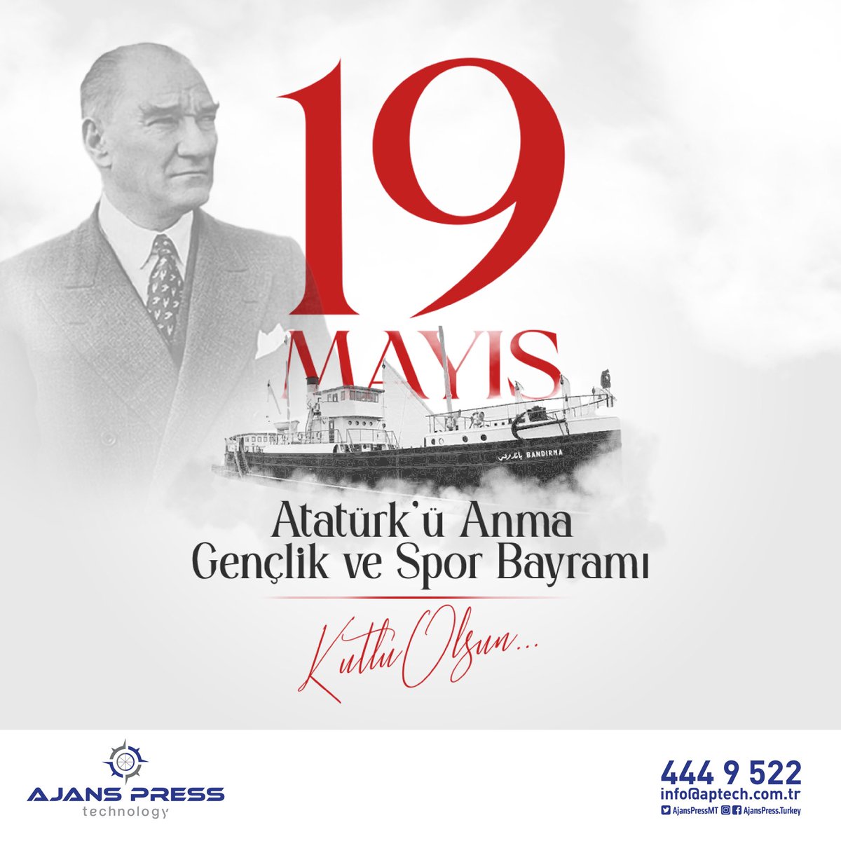 19 Mayıs Atatürk’ü Anma, Gençlik ve Spor Bayramımız Kutlu Olsun! 🇹🇷
#19Mayıs #AjansPressTeknoloji