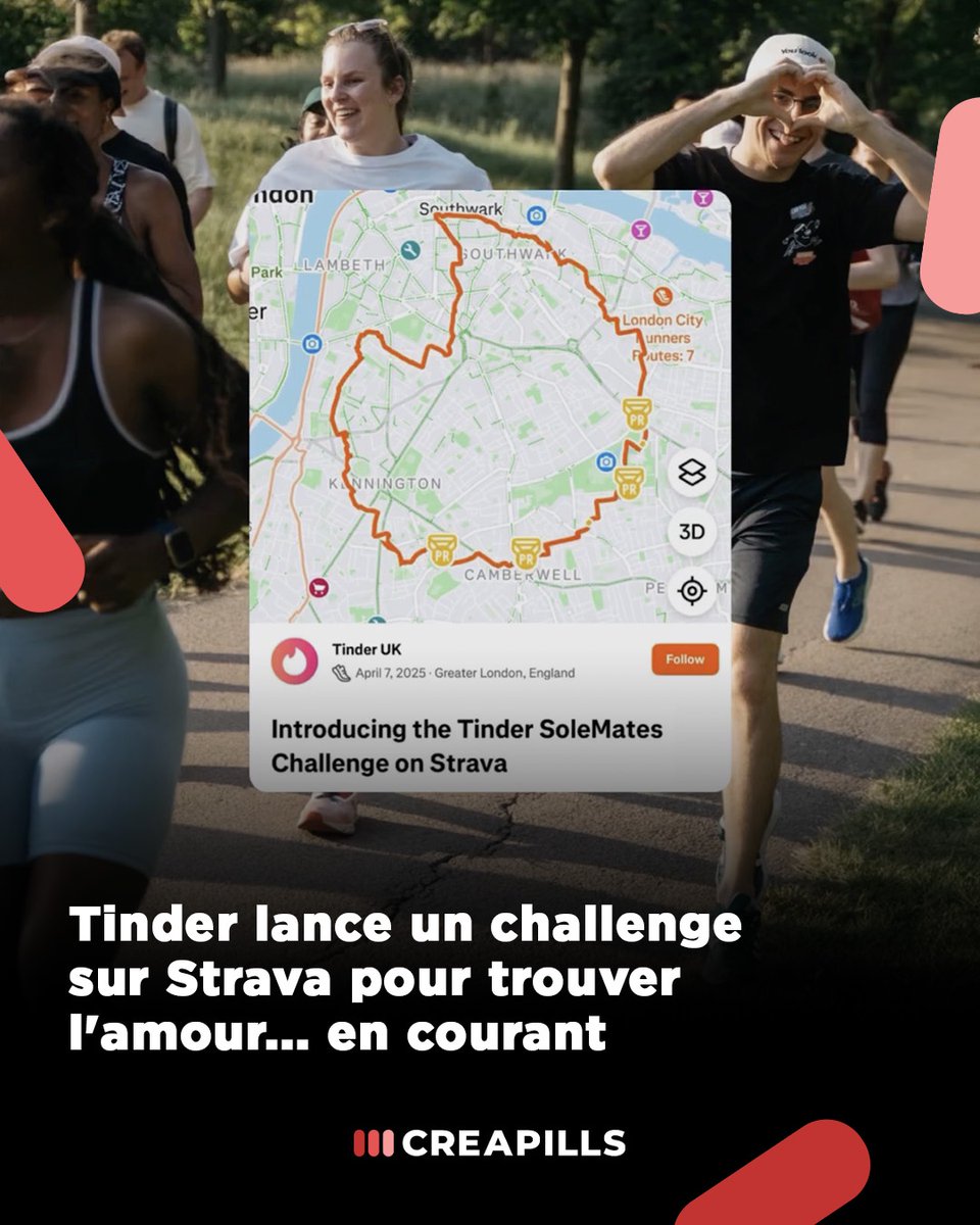 Prêt à courir 21 km pour rencontrer l’amour ? C’est le pari de Tinder avec son “Solemates Challenge” lancé sur Strava : un défi sportif en duo pour faire naître des connexions loin des écrans.

Plus d’infos : creapills.link/61adae