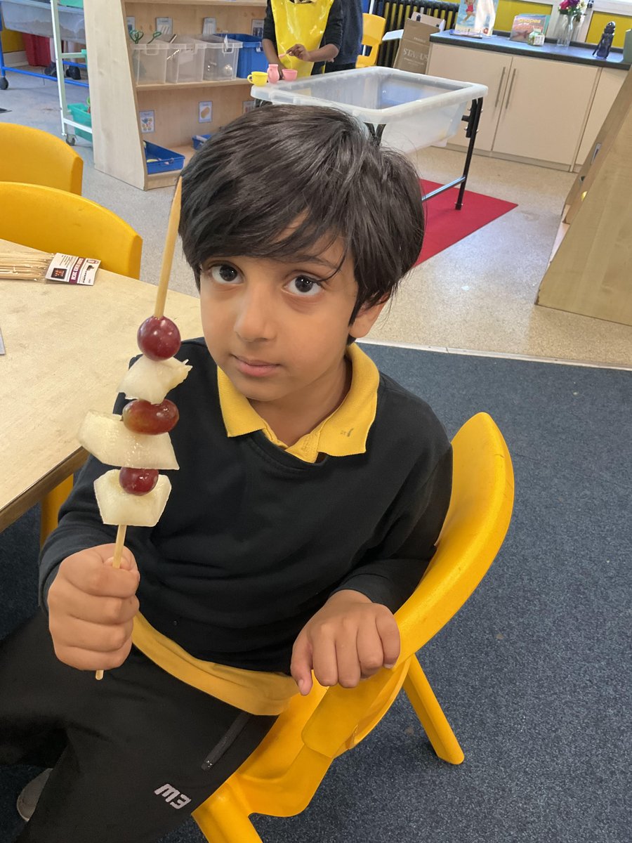 Reception have been busy making fruit kebabs whilst we have been learning about how to keep our bodies healthy.