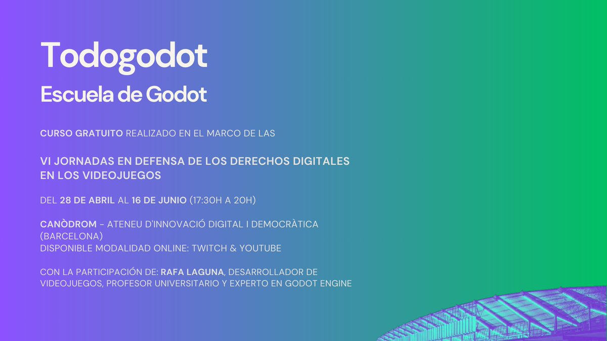 Hoy a las 17:30h tendrá lugar una nueva clase de #Todogodot: Escuela de Godot, en la que <a href="/RafaLagoon/">Rafa Laguna</a> hablará sobre el scroll parallax 🎮

¡Os recordamos que las clases son de acceso libre y gratuito!