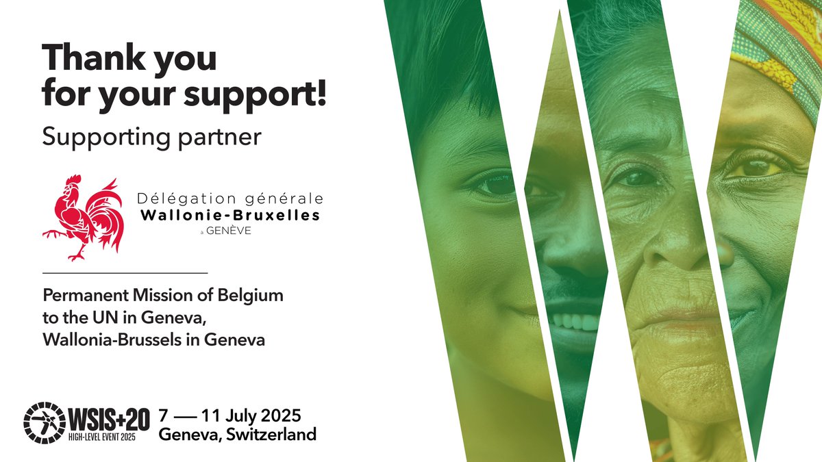 World Summit on the Information Society (WSIS) (@wsisprocess) on Twitter photo 📣PARTNERSHIP ANNOUNCEMENT!
Thank you,<a href="/BelgiumUNGeneva/">Belgium UN Geneva</a> for your continuous support to #WSIS process!
Interested in becoming a partner for WSIS+20 High-Level Event 2025 in July?
Find out more itu.int/go/PCLW
Together, we will keep building #WSIS milestones! 📣PARTNERSHIP ANNOUNCEMENT!
Thank you,<a href="/BelgiumUNGeneva/">Belgium UN Geneva</a> for your continuous support to #WSIS process!
Interested in becoming a partner for WSIS+20 High-Level Event 2025 in July?
Find out more itu.int/go/PCLW
Together, we will keep building #WSIS milestones!
