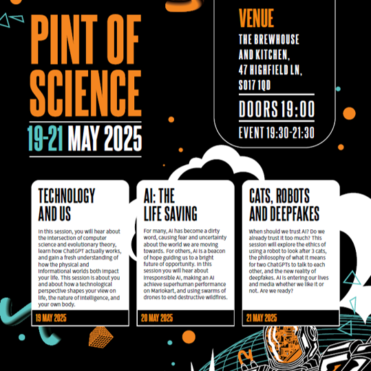 UoS Public Engagement (@uos_engagement) on Twitter photo Southampton Pint of Science starts tonight! 🤩
Join researchers at the <a href="/unisouthampton/">University of Southampton</a> for a night out at your local pub and discover cutting edge science and technologies <a href="/pintofscience/">Pint of Science UK</a>!
🗓️This week
⌚️19:30 - 21:30
📍4 Pubs
🔗pintofscience.co.uk/events/southam…
#pint25 #WeAreUoS Southampton Pint of Science starts tonight! 🤩
Join researchers at the <a href="/unisouthampton/">University of Southampton</a> for a night out at your local pub and discover cutting edge science and technologies <a href="/pintofscience/">Pint of Science UK</a>!
🗓️This week
⌚️19:30 - 21:30
📍4 Pubs
🔗pintofscience.co.uk/events/southam…
#pint25 #WeAreUoS