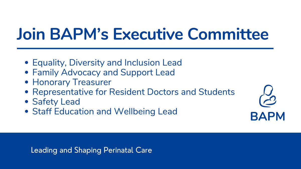 Passionate about neonatal care? Ready to lead change?

BAPM is looking for new Executive Committee members to help deliver its mission. Could it be you? 

Deadline: 29 June.
Find out more and apply here&gt; bapm.org/pages/executiv…