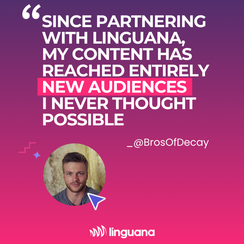 linguana_HQ's tweet photo. 1.5M views in 1 month - from new language channels alone. 
@brosofdecay partnered with Linguana to bring their stunning urban exploration videos to fans in 5 new languages.
Result? More views. More revenue. No extra work
#CreatorEconomy #YouTubeLocalization