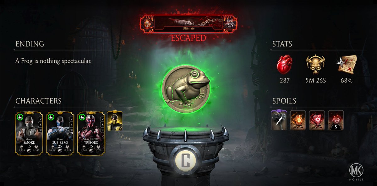 K9lonely's tweet photo. I just completed a Krypt Run in Mortal Kombat mobile! Check out my stats. https://t.co/fFZcuqMH66