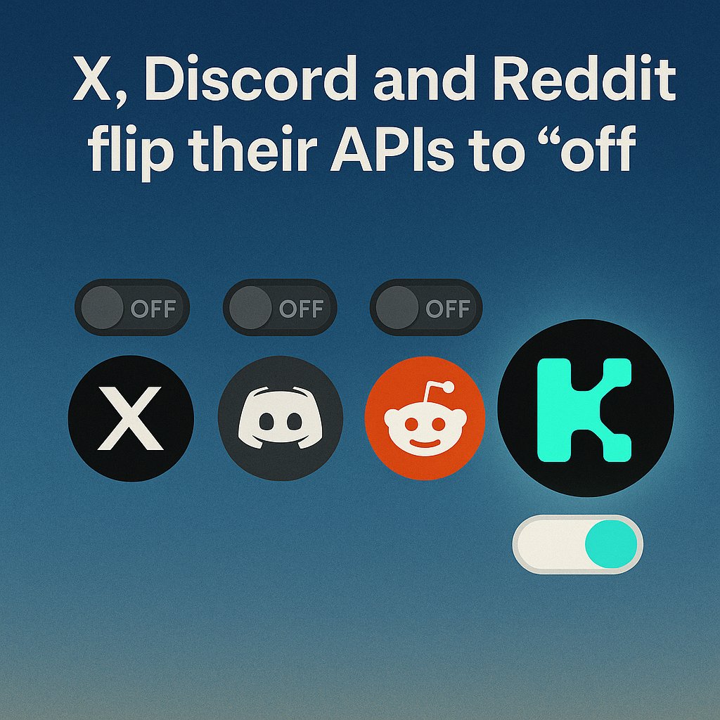 Maboocrypto's tweet photo. ♦︎ Midnight.

X, Discord and Reddit flip their APIs to “off.”

Dashboards crash. Bots go mute. Airdrop trackers freeze.

The attention economy flat-lines—except for one protocol that already bought its own fire-hose: @KaitoAI 🧵👇 https://t.co/An91uGxxTb