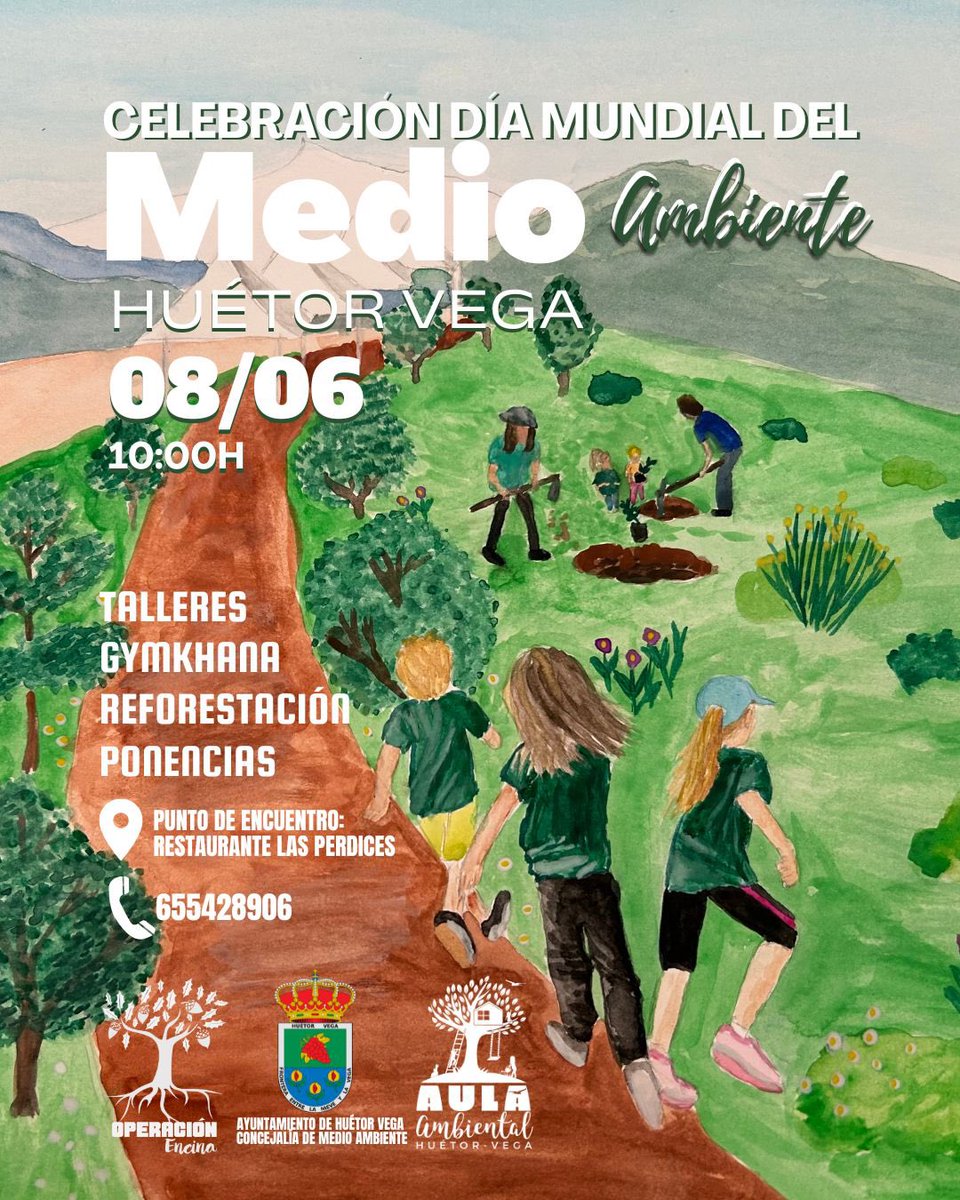 🌳Celebración del Día Mundial del Medio Ambiente

🗓️8 de junio  
⌚️A las 10:00h  
📍Punto de Encuentro:
Restaurante Las Perdices  

✅Actividades Programadas:
- Talleres  
- Gymkhana  
- Reforestación  
- Ponencias  

Concejalía de Medio Ambiente
#AyuntamientoDeHuétorVega