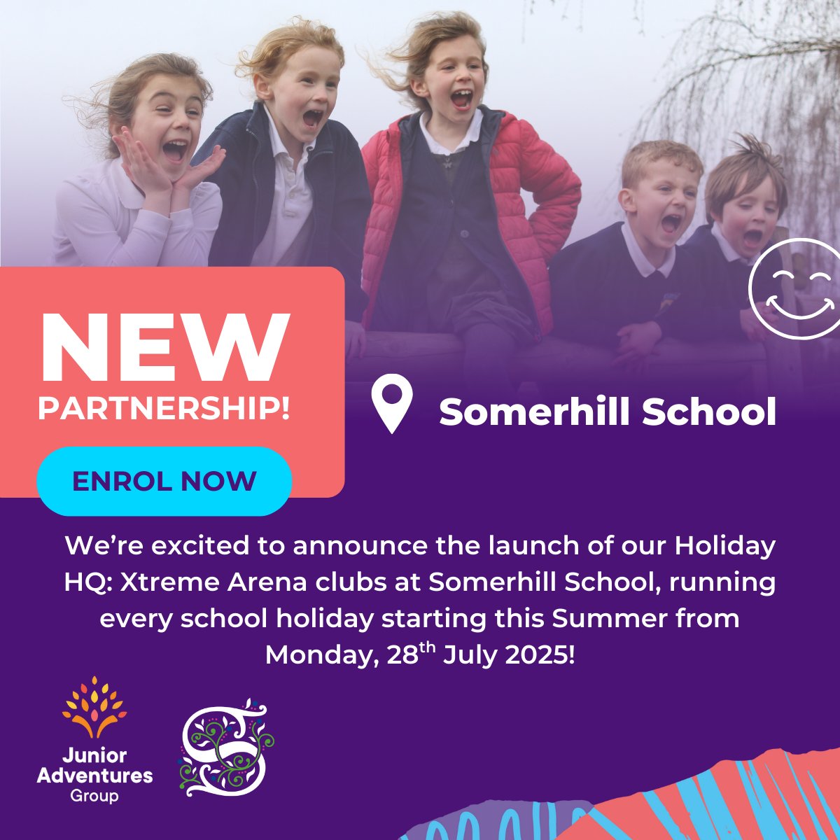 We're excited to be delivering our Holiday HQ: Xtreme Arena clubs at <a href="/SomerhillKent/">Somerhill</a> every school holiday starting this Summer from Monday, 28th July!

Find out more and enrol today at junioradventuresgroup.co.uk/find-us/somerh…

Get 25% off your first-ever Somerhill booking using code: SOMERHILL25